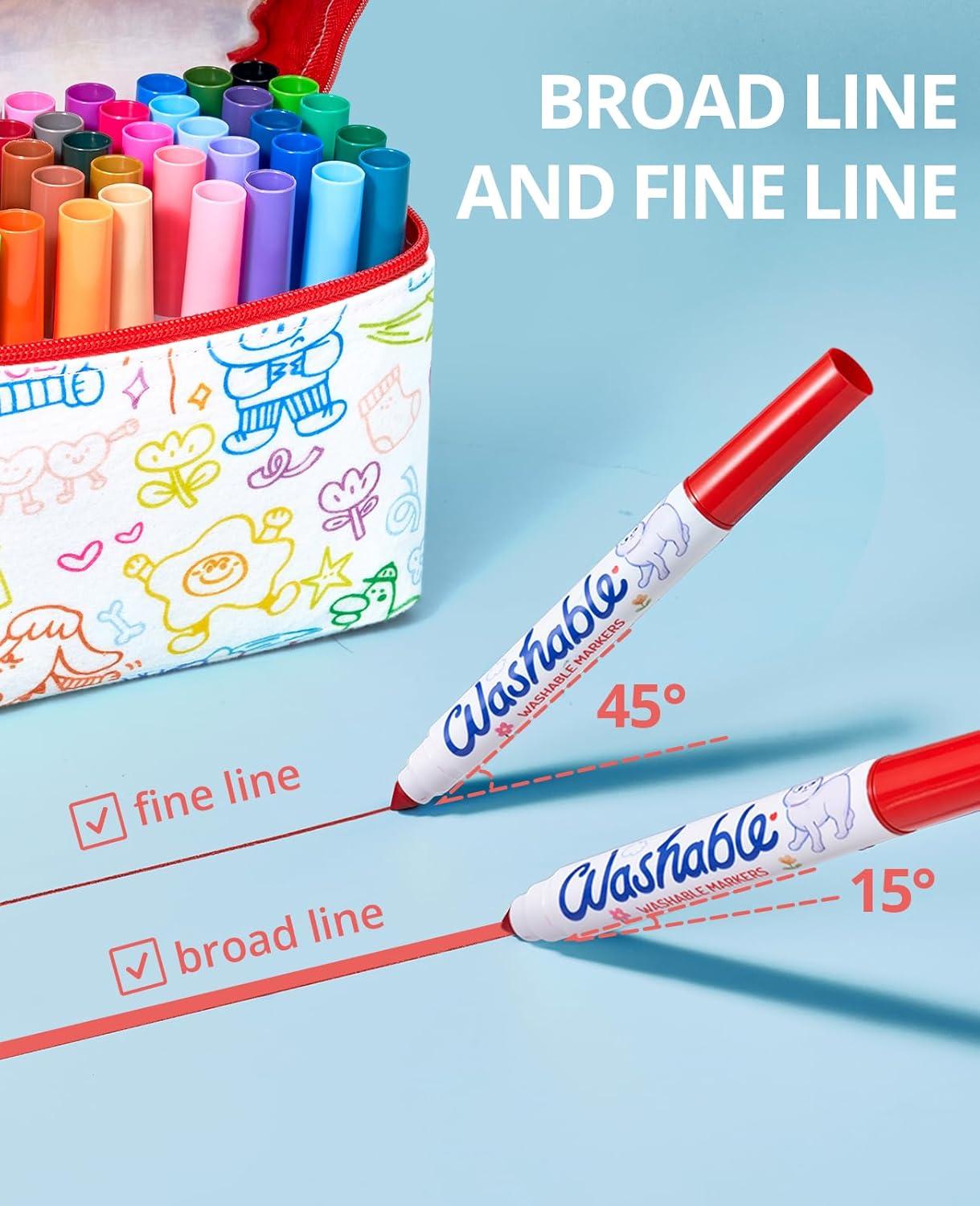 JoyCat 30 Colors Washable Markers for Kids with DIY Coloring Fabric Case, Portable Art Set with Paintable Tote Bag, Non-Toxic School Supplies, Creative Birthday Gift for Boys Girls Ages 3-8(40)