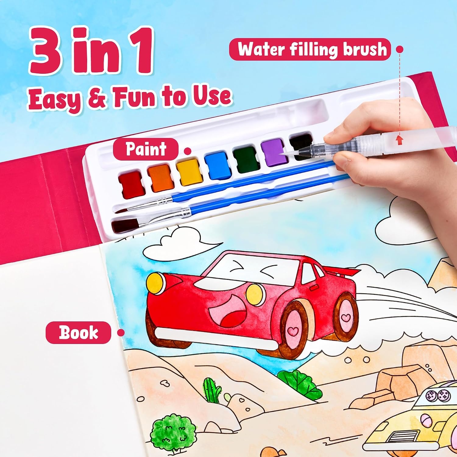 JoyCat Paint with Water Coloring Books for Toddlers (Bugs & Blossoms)(Transportation)