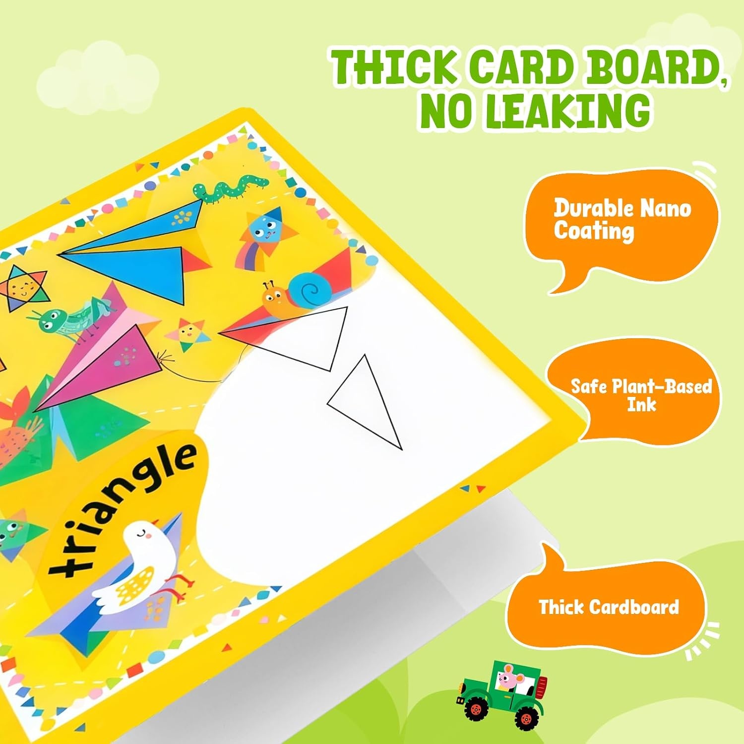 JoyCat Water Coloring Book for Toddlers, Shapes & Transportation Theme, 14 Reusable Activity Pages, Mess-Free Coloring Book for Kids Ages 3-5, Preschool Shape Learning Vehicle Activity Book(Shape & Transportation)