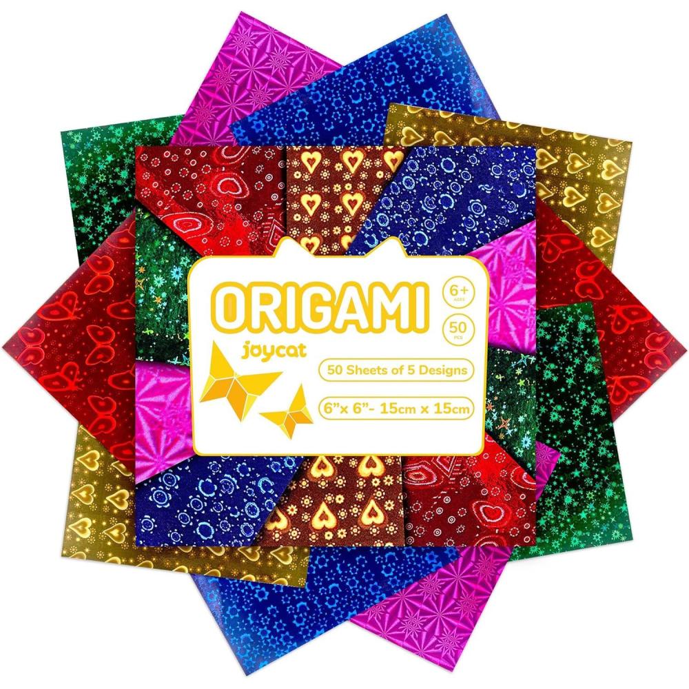 JoyCat Origami Papers, 6×6 Inches – Floral & Botanical Origami Paper – 50 Sheets Double-Sided Vintage Flower Patterns, Retro Nature Folding Paper for Scrapbooking(Iridescent Laser)
