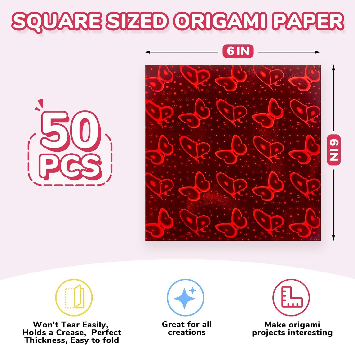 JoyCat Origami Papers, 6×6 Inches – Floral & Botanical Origami Paper – 50 Sheets Double-Sided Vintage Flower Patterns, Retro Nature Folding Paper for Scrapbooking(Iridescent Laser)