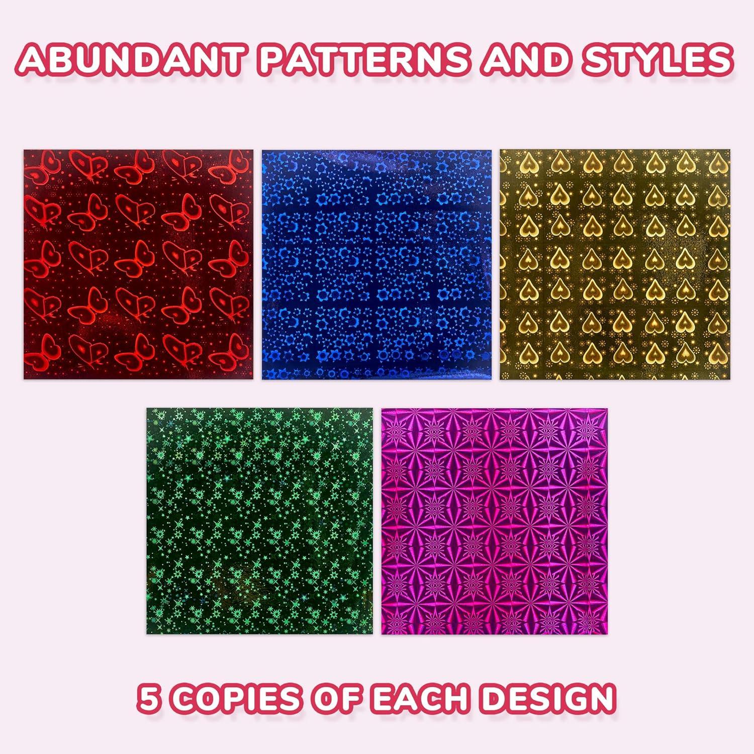 JoyCat Origami Papers, 6×6 Inches – Floral & Botanical Origami Paper – 50 Sheets Double-Sided Vintage Flower Patterns, Retro Nature Folding Paper for Scrapbooking(Iridescent Laser)