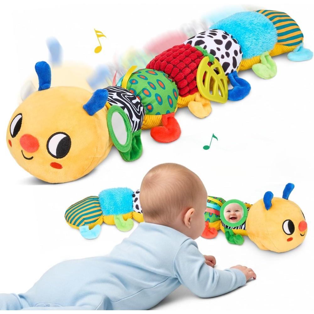 JoyCat Baby Toys 0-18 Months, Musical Crawling Caterpillar Plush Toy – 38 Songs & Recording Feature, Bouncing Tummy Time Toy, Sensory Toys with Crinkle & Textures for Newborn Boys Girl Shower Gifts