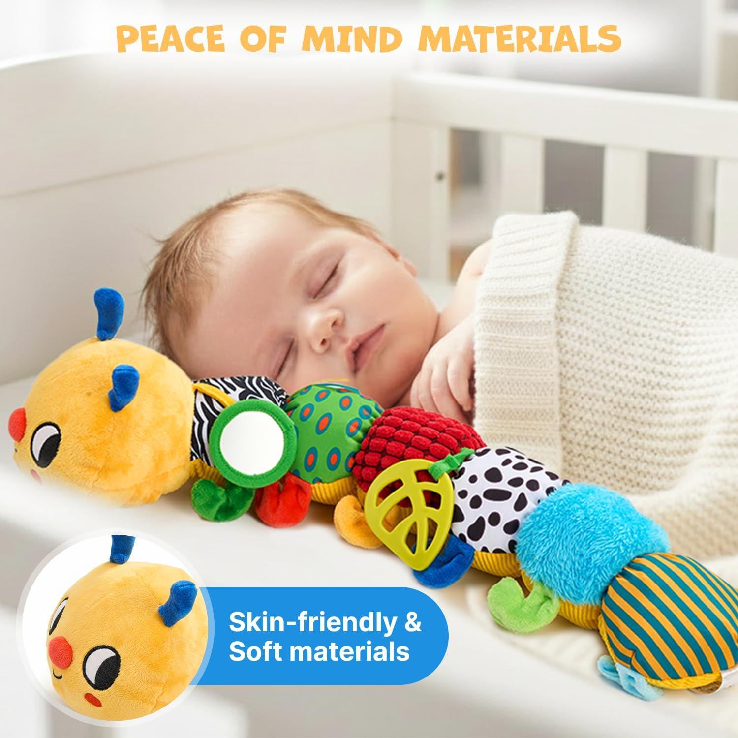 JoyCat Baby Toys 0-18 Months, Musical Crawling Caterpillar Plush Toy – 38 Songs & Recording Feature, Bouncing Tummy Time Toy, Sensory Toys with Crinkle & Textures for Newborn Boys Girl Shower Gifts