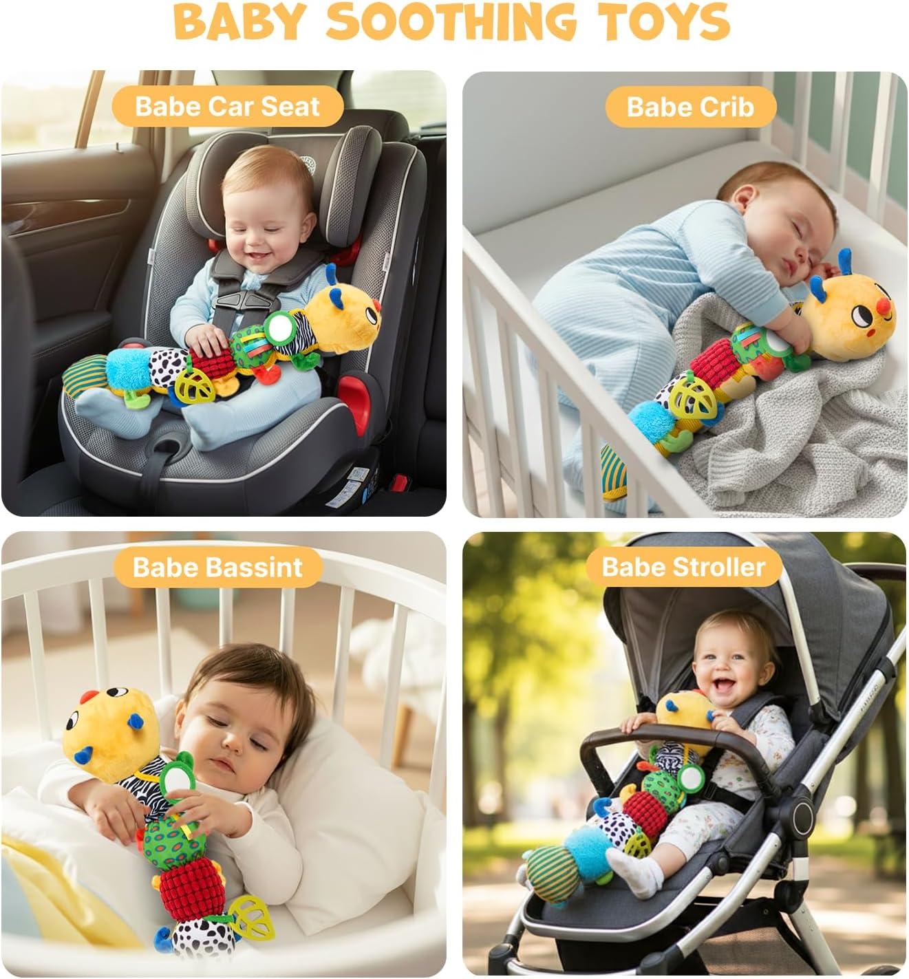 JoyCat Baby Toys 0-18 Months, Musical Crawling Caterpillar Plush Toy – 38 Songs & Recording Feature, Bouncing Tummy Time Toy, Sensory Toys with Crinkle & Textures for Newborn Boys Girl Shower Gifts