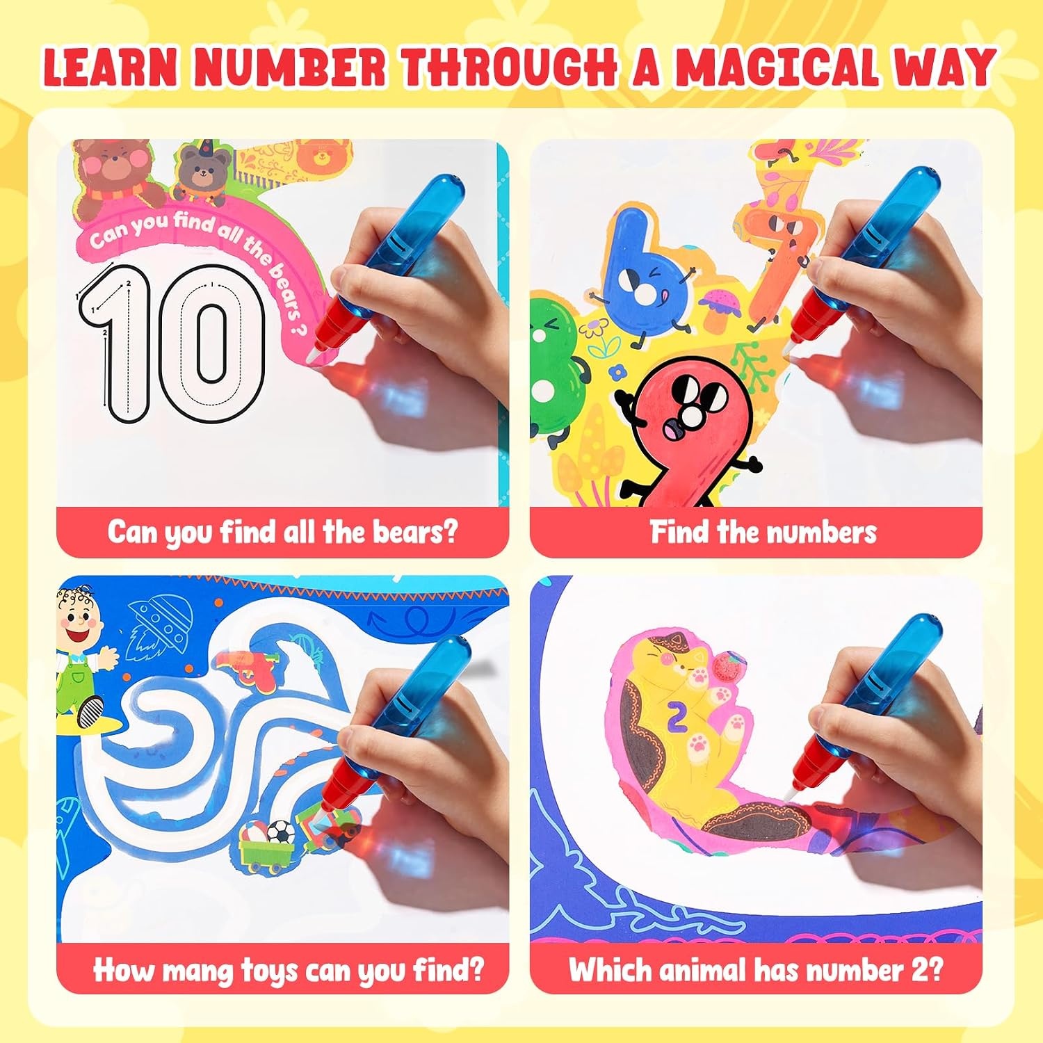 JoyCat Water Coloring Book for Toddlers, Shapes & Transportation Theme, 14 Reusable Activity Pages, Mess-Free Coloring Book for Kids Ages 3-5, Preschool Shape Learning Vehicle Activity Book(Number)