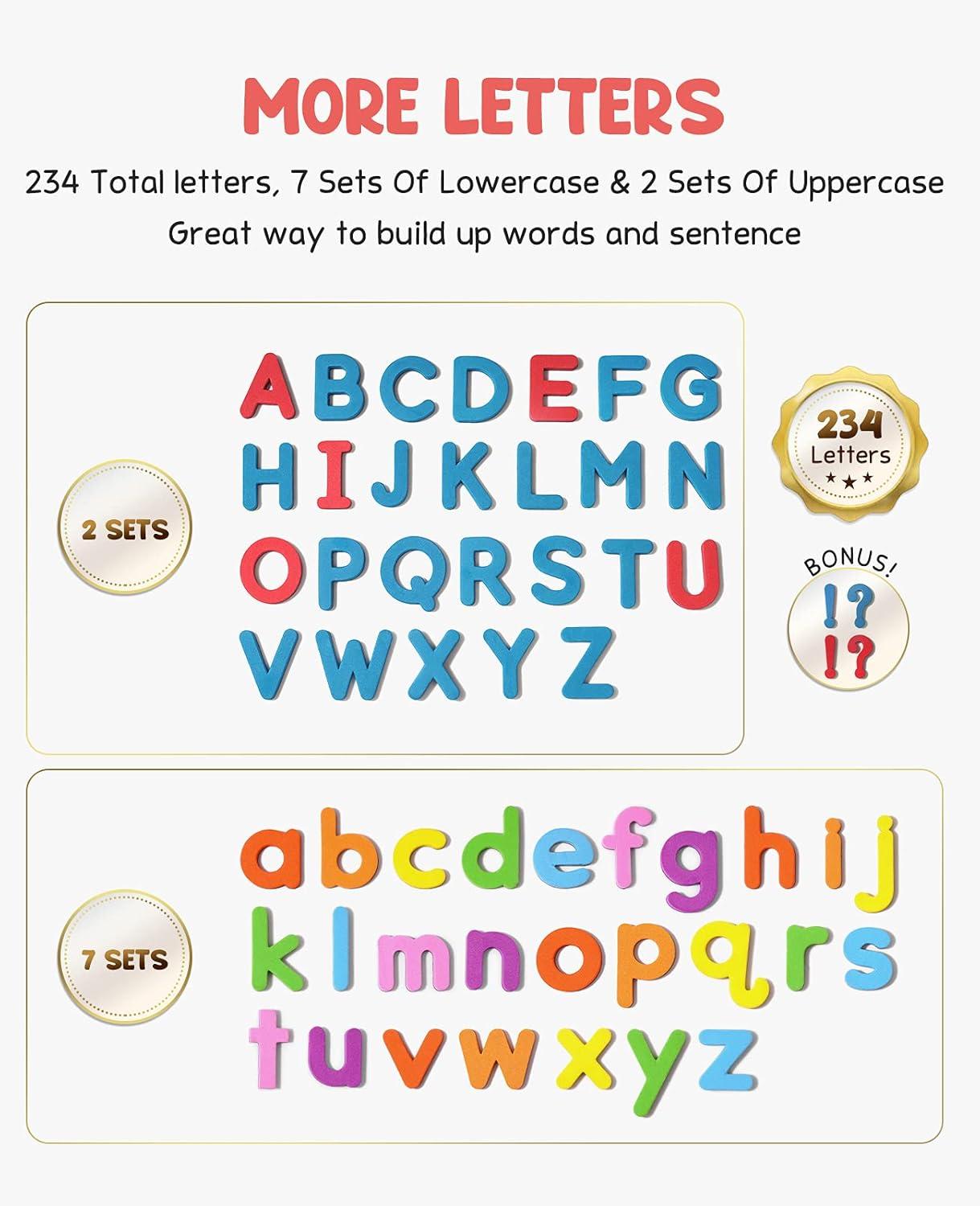 Gamenote Classroom Magnetic Alphabet Letters Kit 238 Pcs with Double – Side Magnet Board – Foam Alphabet Letters for Preschool Kids Toddler Spelling and Learning Colorful ABC Education Fridge Magnets(238PCS)