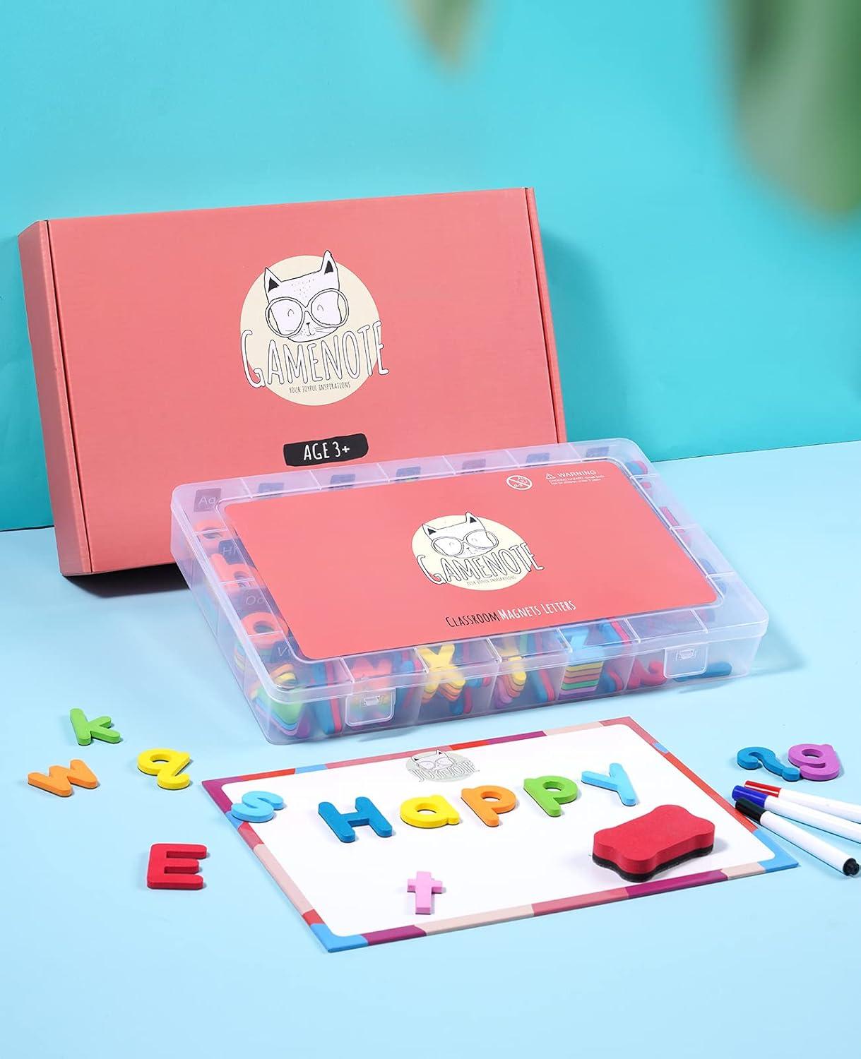 Gamenote Classroom Magnetic Alphabet Letters Kit 238 Pcs with Double – Side Magnet Board – Foam Alphabet Letters for Preschool Kids Toddler Spelling and Learning Colorful ABC Education Fridge Magnets(238PCS)