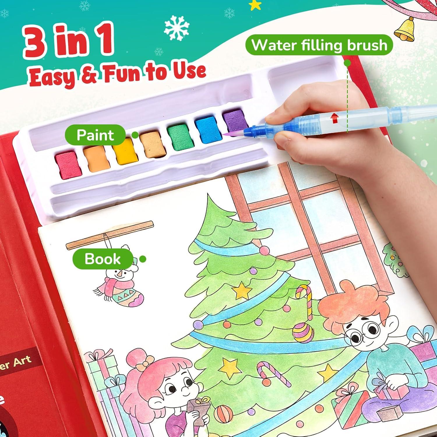 JoyCat Paint with Water Coloring Books, Art & Craft Activity, No Mess Art for Kids Ages 4-8, Craft Kits & Supplies, DIY Creative Activity, Gifts for Girls & Boys (Christmas)(Christmas)