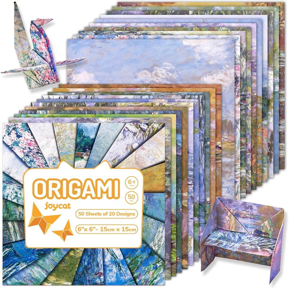 JoyCat Origami Papers, 6×6 Inches – Floral & Botanical Origami Paper – 50 Sheets Double-Sided Vintage Flower Patterns, Retro Nature Folding Paper for Scrapbooking(Monet’s Art)
