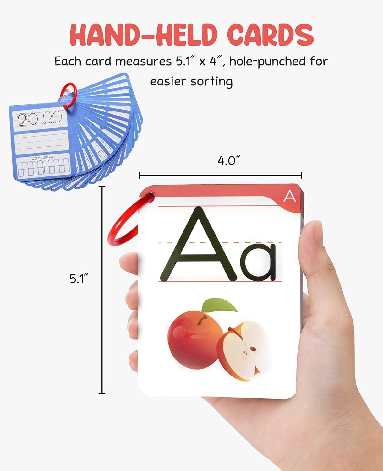 Gamenote Dry Erase Alphabet and Number Flash Cards – Write and Wipe Laminated ABC Letter Tracing Practice Card for Kindergarten (47 Flashcards with 2 Rings and Marker)