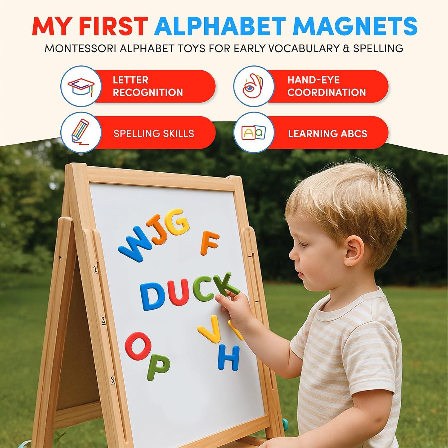 JoyCat Silicone Alphabet Magnetic Letters, 26 Uppercase ABC Fridge Magnets for Kids 3+, Preschool Learning Refrigerator Toy Set, Birthday Gifts for Boys & Girls (Subtle Color)(Vibrant Color)