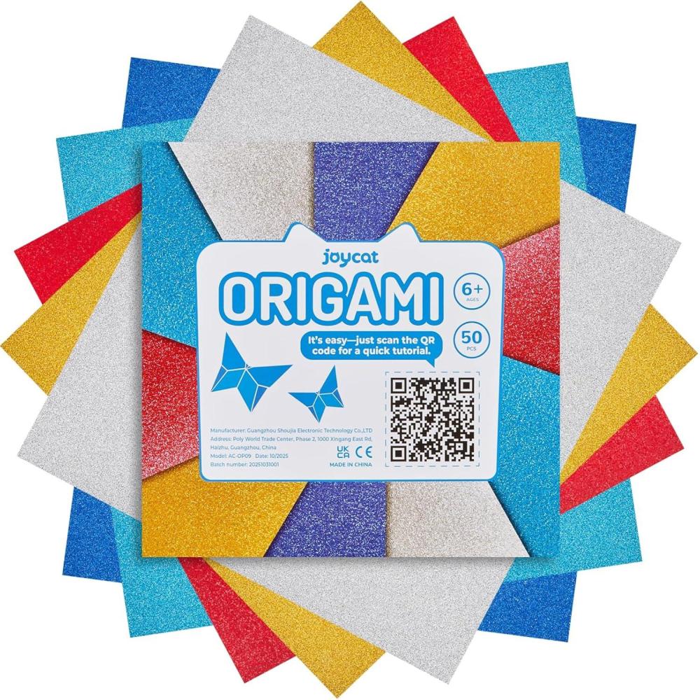 JoyCat Origami Papers, 6×6 Inches – Floral & Botanical Origami Paper – 50 Sheets Double-Sided Vintage Flower Patterns, Retro Nature Folding Paper for Scrapbooking(Classic Glitter)