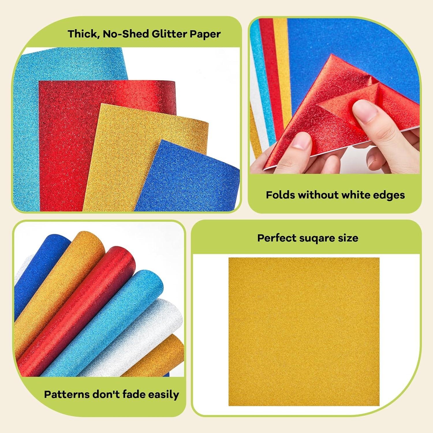 JoyCat Origami Papers, 6×6 Inches – Floral & Botanical Origami Paper – 50 Sheets Double-Sided Vintage Flower Patterns, Retro Nature Folding Paper for Scrapbooking(Classic Glitter)