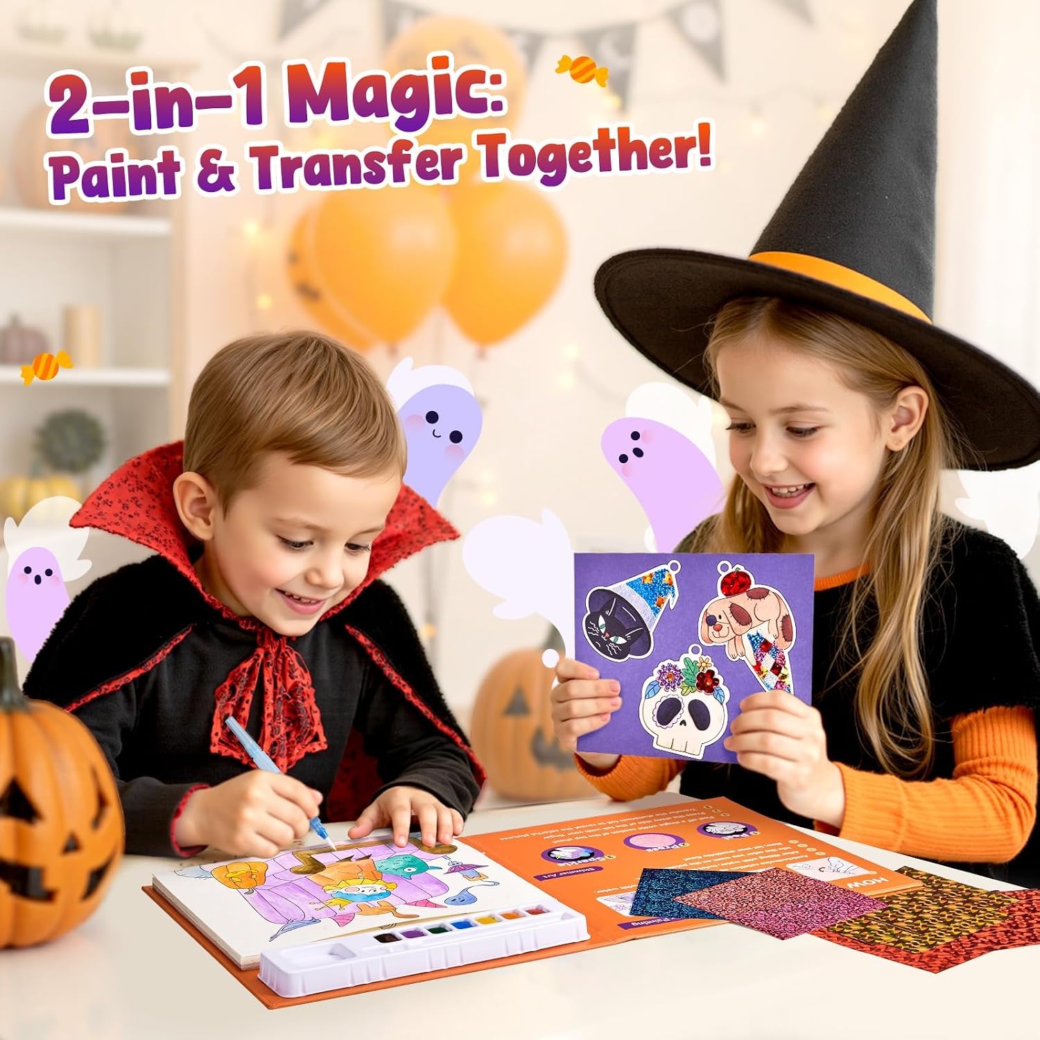 JoyCat Paint with Water Coloring Books & Shimmer Art (Bugs & Blossoms)(Halloween)