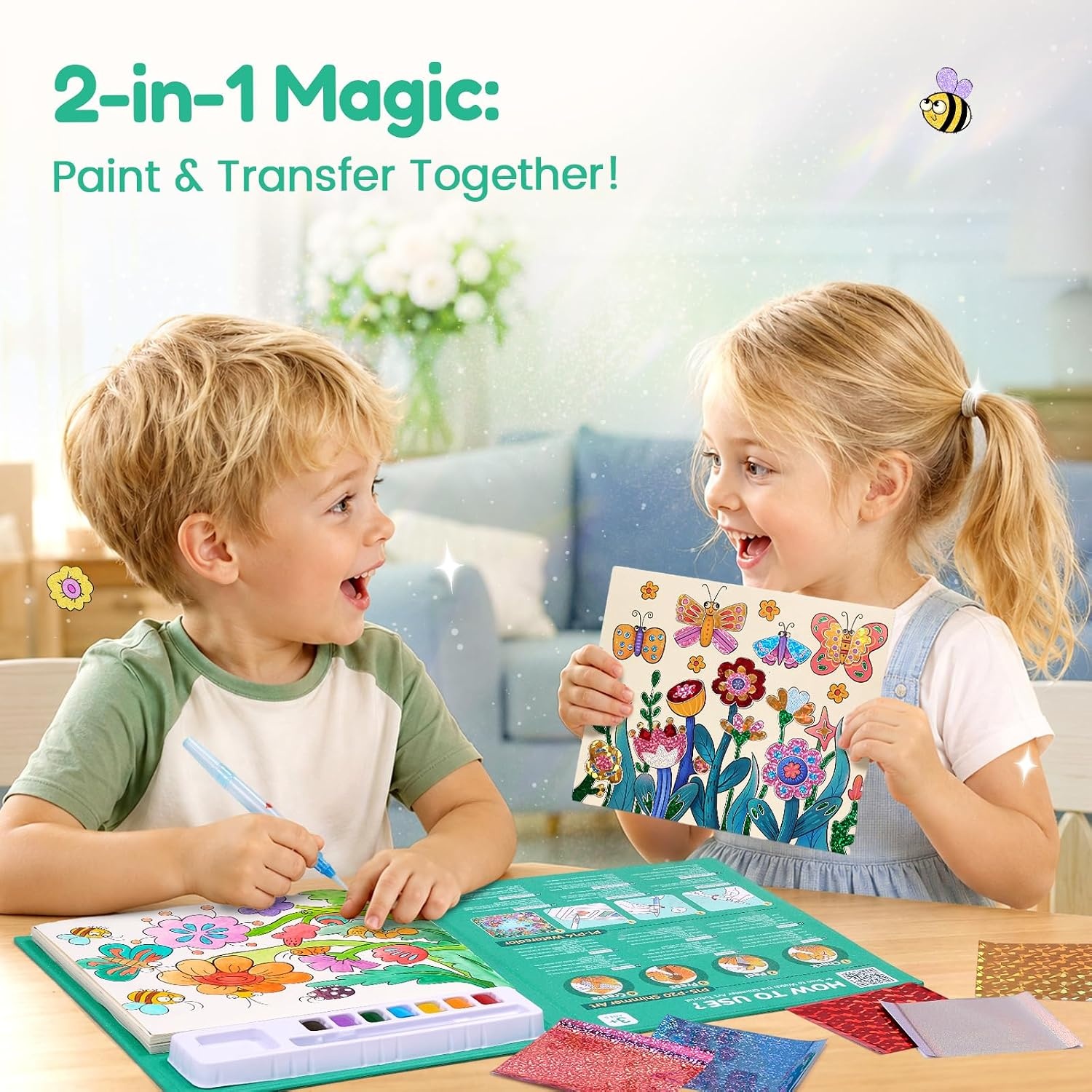 JoyCat Paint with Water Coloring Books & Shimmer Art (Bugs & Blossoms)(Bugs & Blossoms)