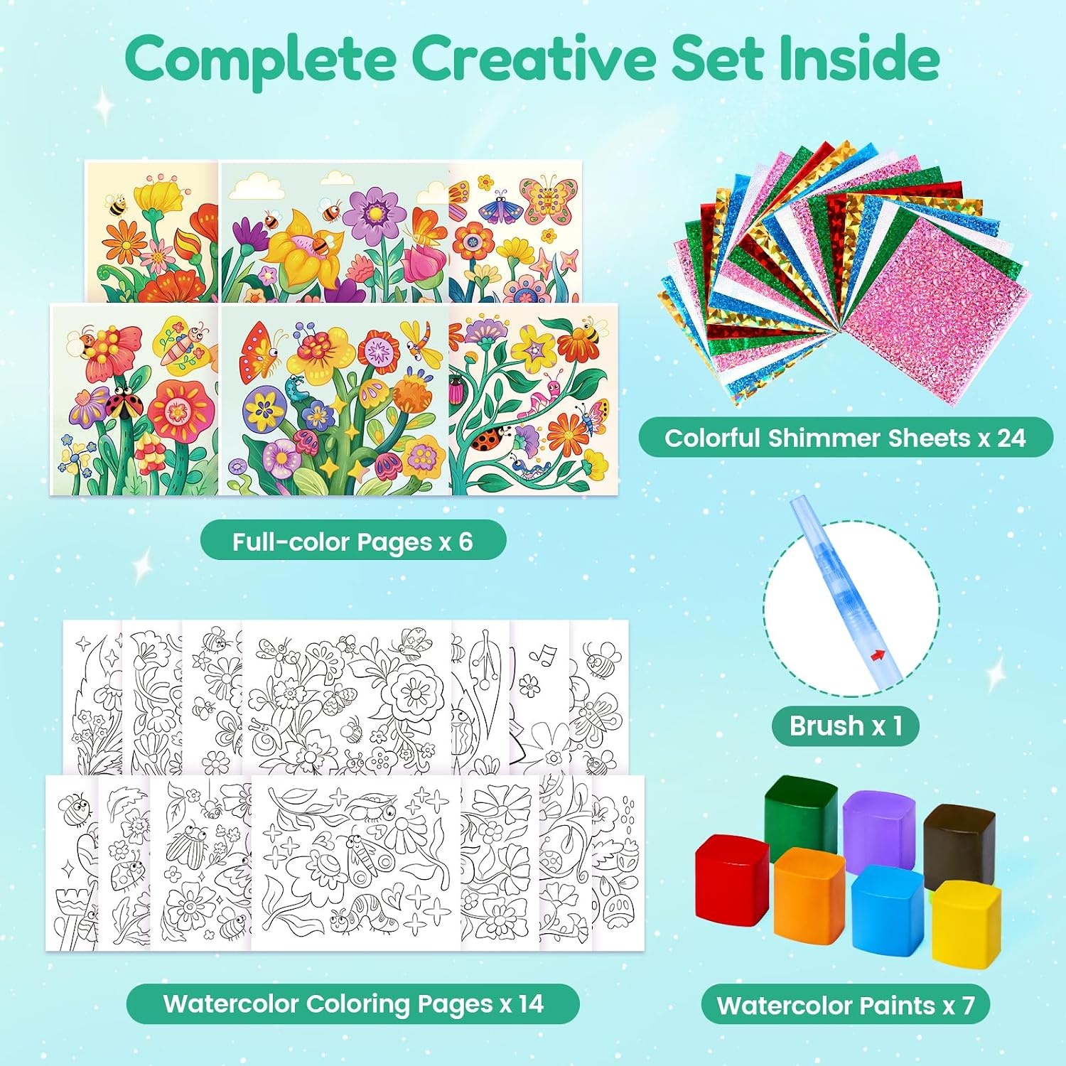 JoyCat Paint with Water Coloring Books & Shimmer Art (Bugs & Blossoms)(Bugs & Blossoms)