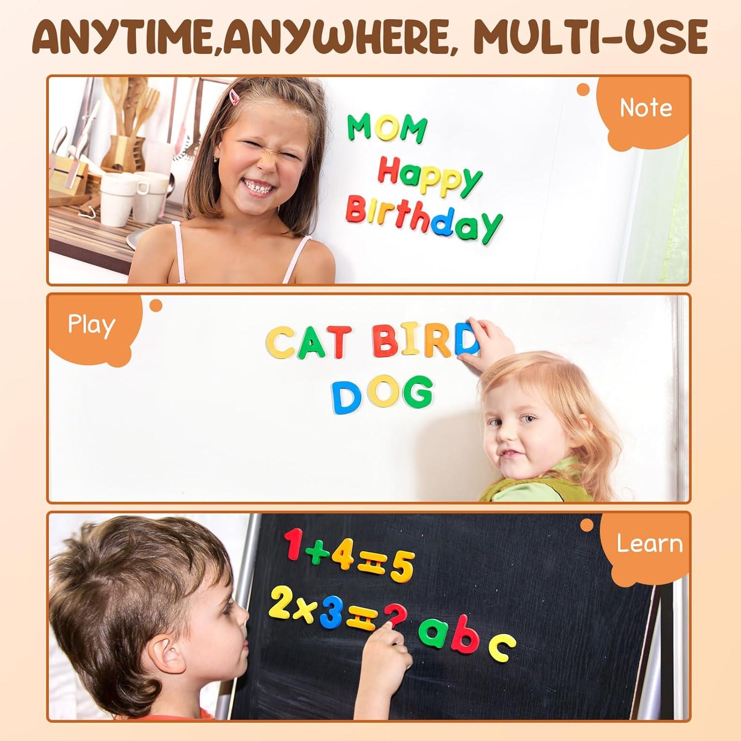 JoyCat 104 Pieces Magnetic Letters Numbers Alphabet Fridge Magnets ABC 123 Preschool Educational Learning Plastic Colorful Toy Set Uppercase Lowercase Math Symbols for Toddlers Kids 3+(104PCS)