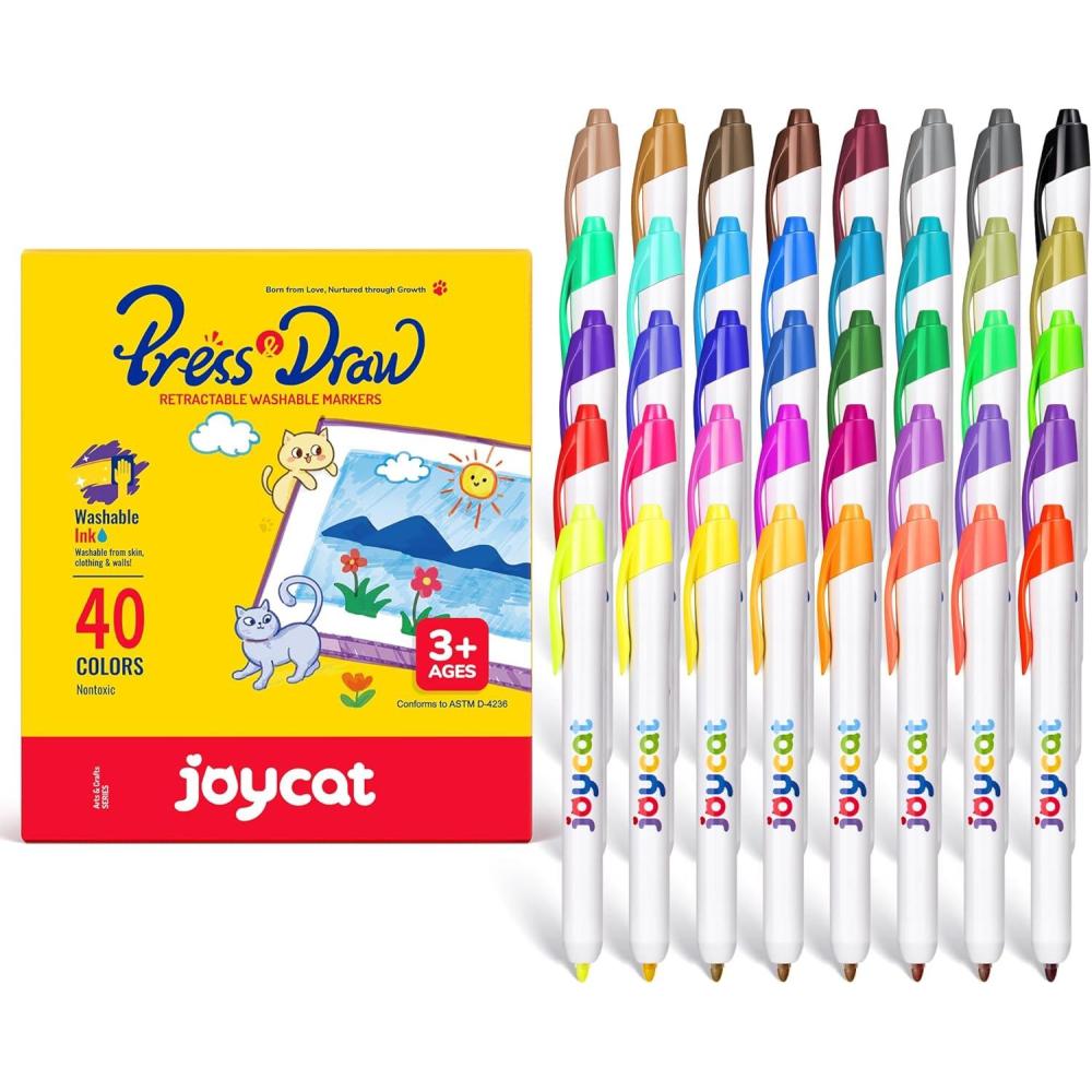 JoyCat Click & Draw Washable Markers for kids with Retractable Tips,20 Colors Markers Set,retractable marker for Toddlers Kids, Ideal arts & crafts supplies,coloring markers,Holiday Gifts for Kid.(40)
