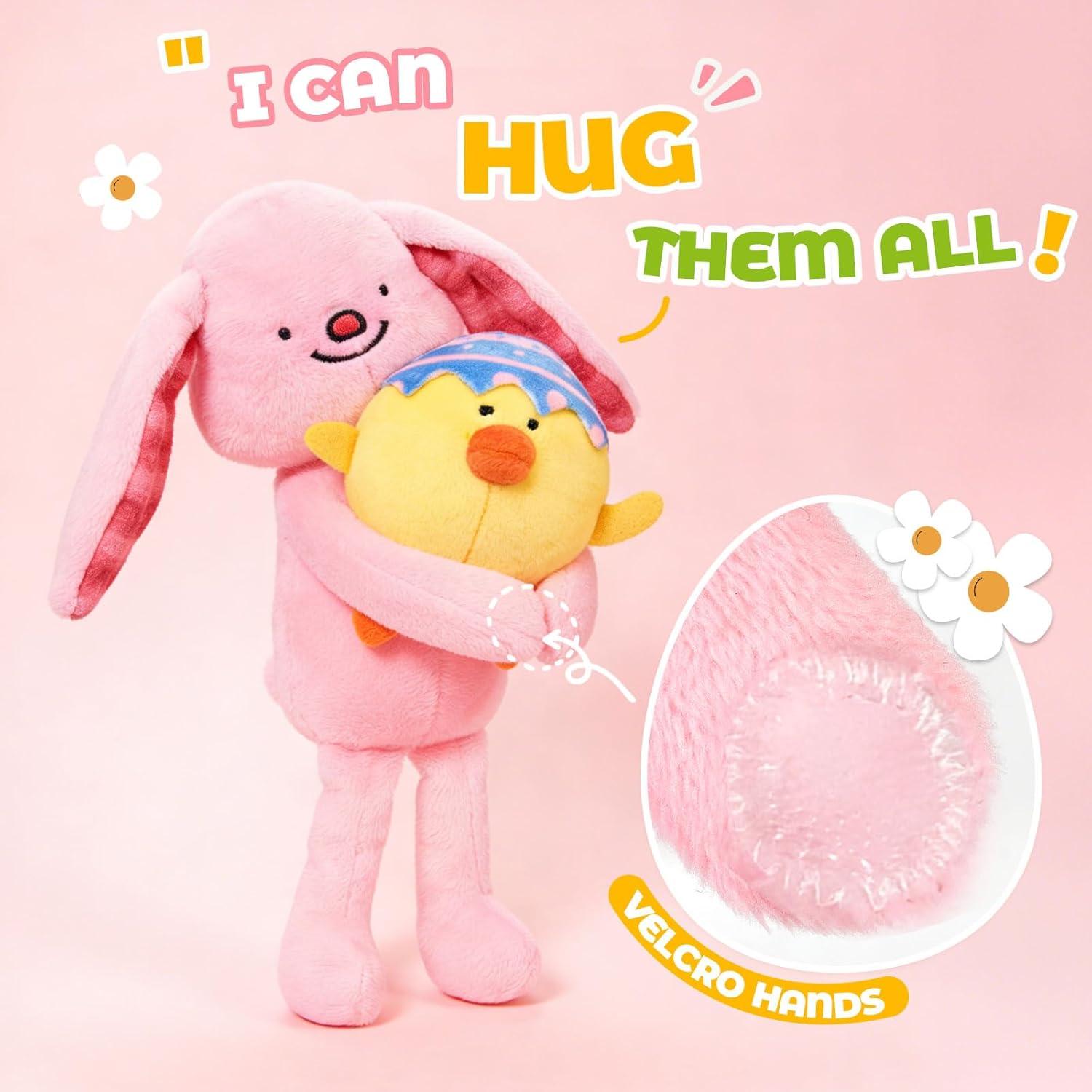 JoyCat Baby Easter Basket, Easter Gifts for Baby Girl Boys Toddlers Kids, 6 PCS Plush Sensory Playset with Bunny Chick Egg Carrot Tulip Toys, Rattle, Squeaker & Crinkle Plush Toys, Easter Egg Hunt