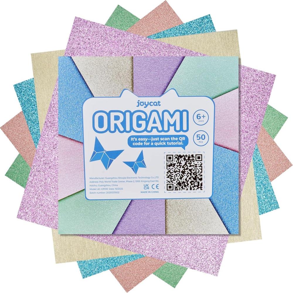 JoyCat Origami Papers, 6×6 Inches – Floral & Botanical Origami Paper – 50 Sheets Double-Sided Vintage Flower Patterns, Retro Nature Folding Paper for Scrapbooking(Pastel Glitter)