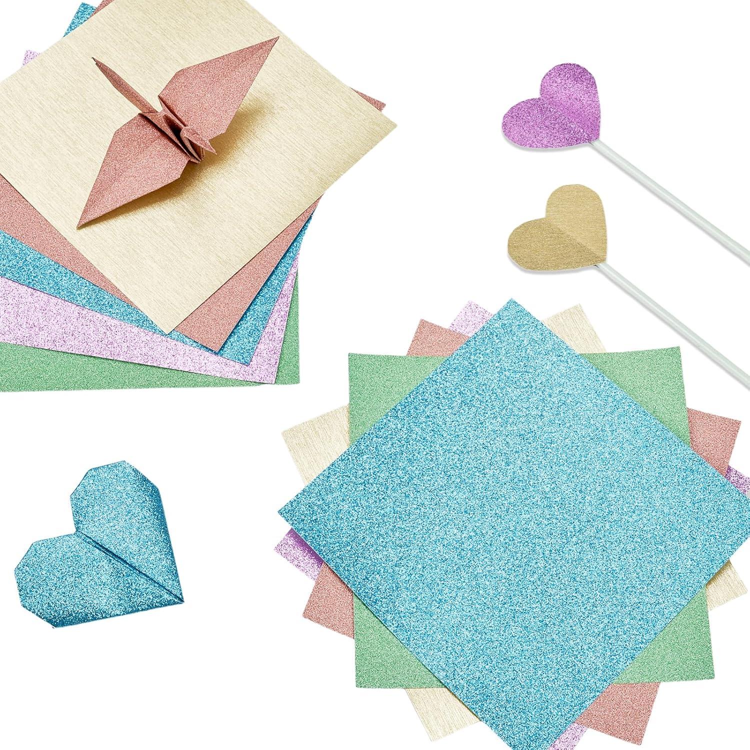JoyCat Origami Papers, 6×6 Inches – Floral & Botanical Origami Paper – 50 Sheets Double-Sided Vintage Flower Patterns, Retro Nature Folding Paper for Scrapbooking(Pastel Glitter)