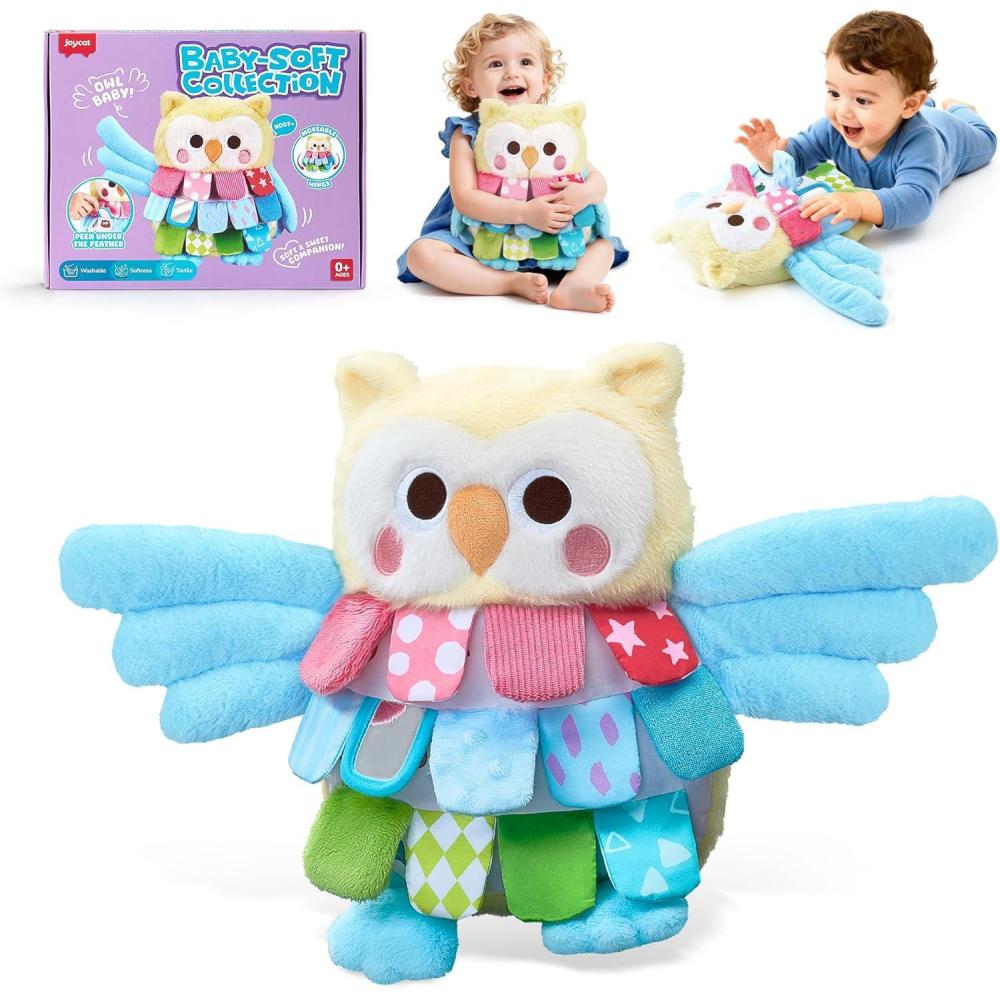 JoyCat Sensory Owl Baby Toy for 0-12 Months, 13Soft Tummy Time Infant Toy with Multi-Textured Crinkle Feathers, Baby Mirror, Stuffed Animal Plush Montessori Easter Gifts for Newborn Boys and Girls