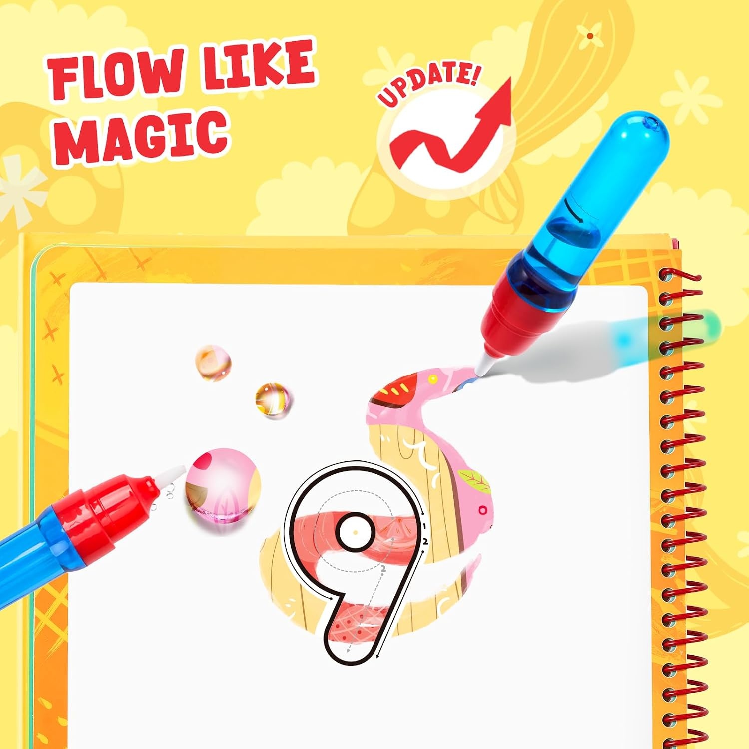 JoyCat Water Coloring Book for Toddlers, Shapes & Transportation Theme, 14 Reusable Activity Pages, Mess-Free Coloring Book for Kids Ages 3-5, Preschool Shape Learning Vehicle Activity Book(Alphabet + Number)