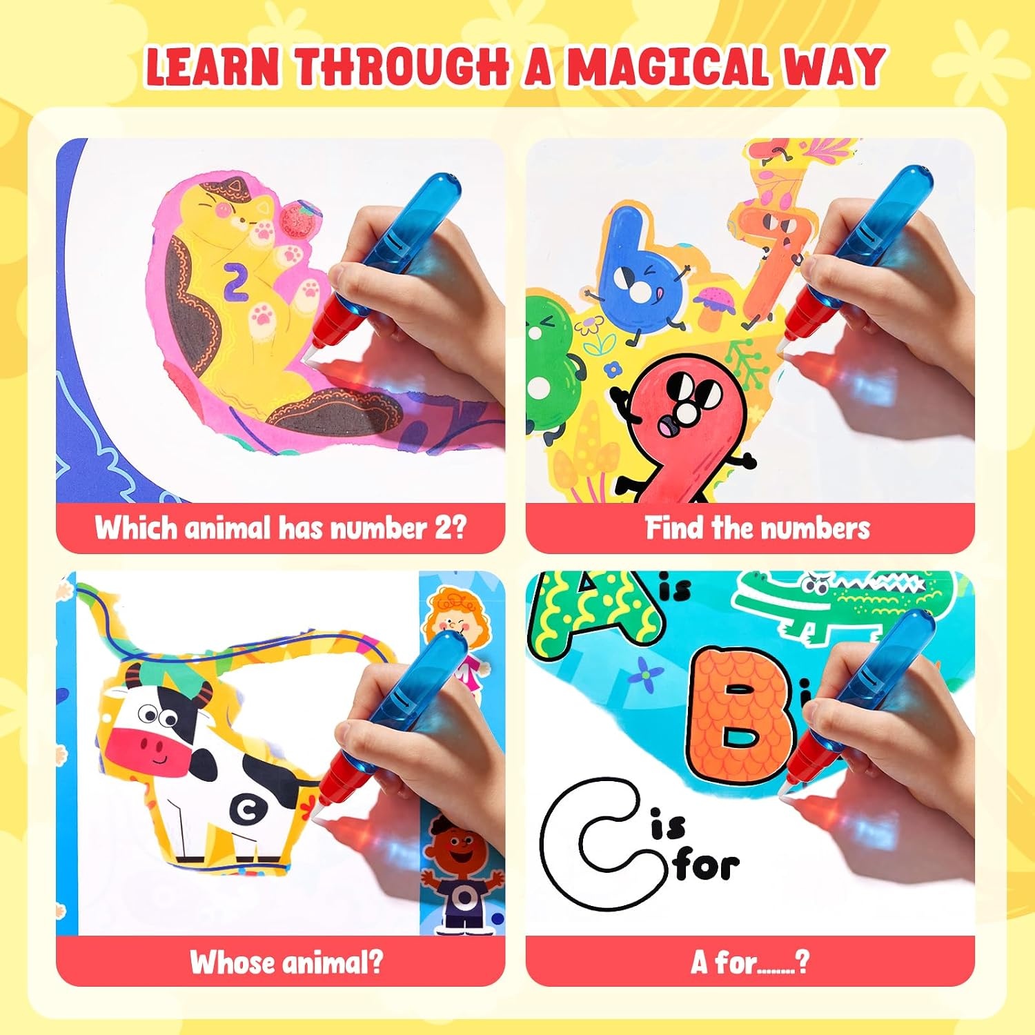 JoyCat Water Coloring Book for Toddlers, Shapes & Transportation Theme, 14 Reusable Activity Pages, Mess-Free Coloring Book for Kids Ages 3-5, Preschool Shape Learning Vehicle Activity Book(Alphabet + Number)