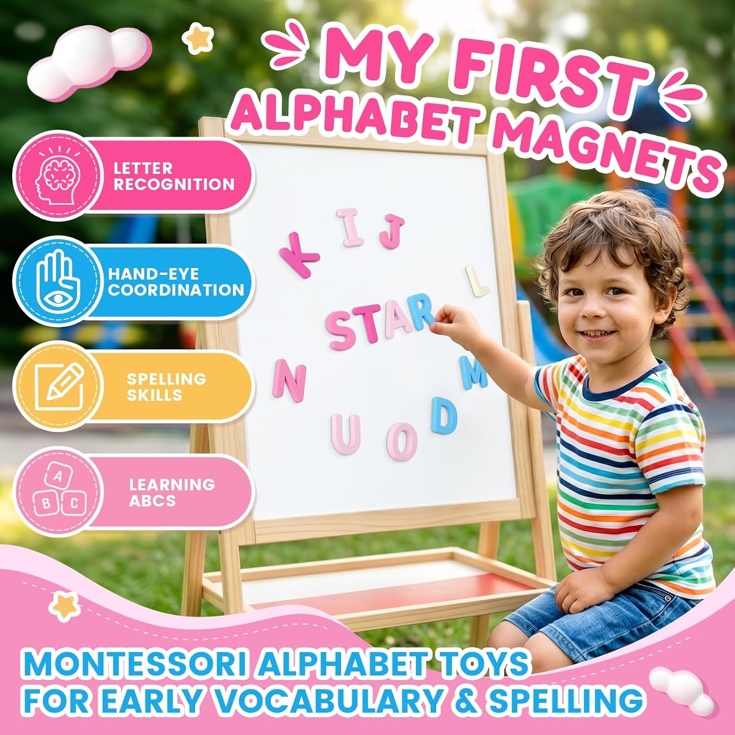 JoyCat Silicone Magnetic Alphabet Letters, 26 Uppercase ABC Fridge Magnets for Toddlers & Kids, Preschool Learning Refrigerator Toy Set, Birthday Gifts for Boys and Girls (Sunny Color)(Dream)