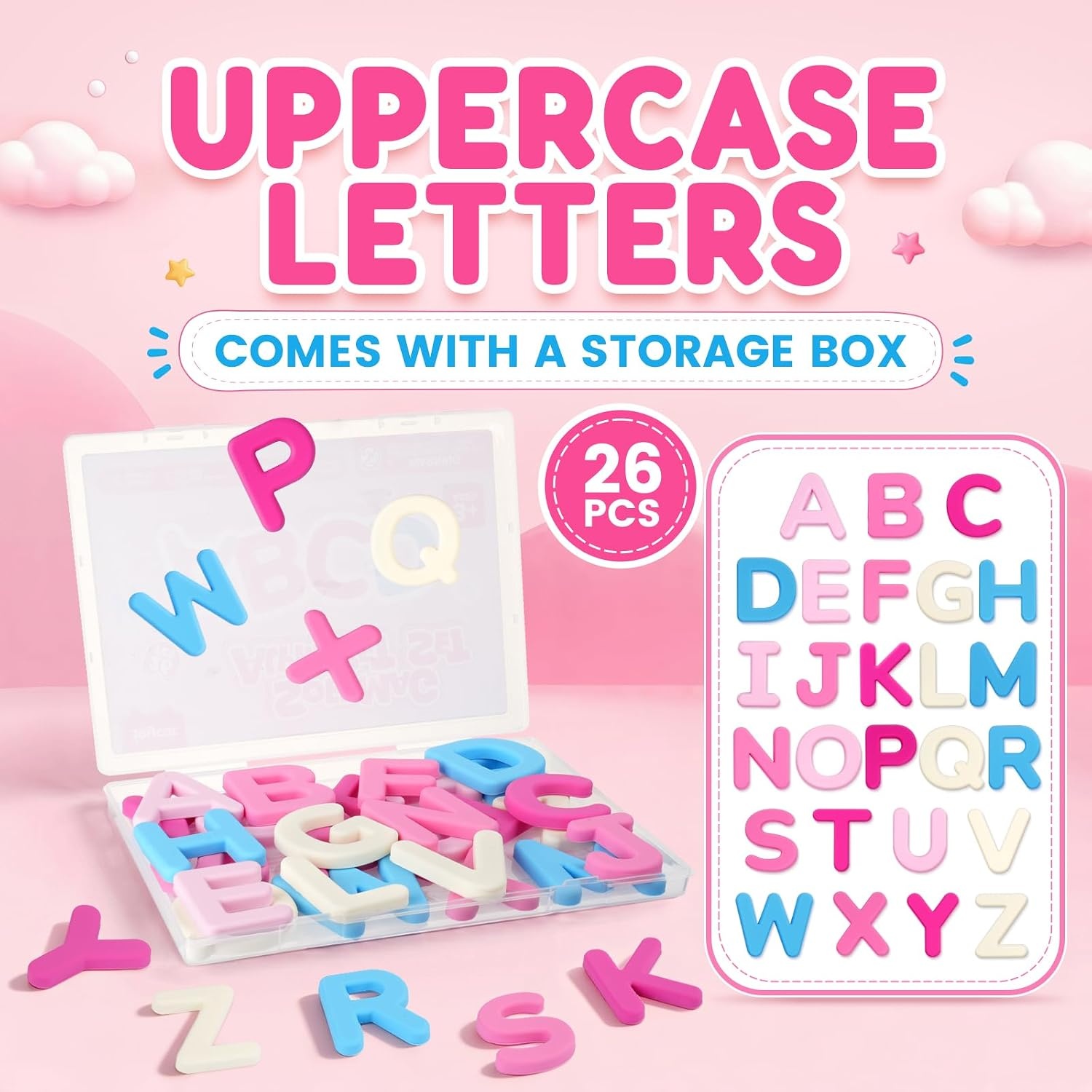 JoyCat Silicone Magnetic Alphabet Letters, 26 Uppercase ABC Fridge Magnets for Toddlers & Kids, Preschool Learning Refrigerator Toy Set, Birthday Gifts for Boys and Girls (Sunny Color)(Dream)