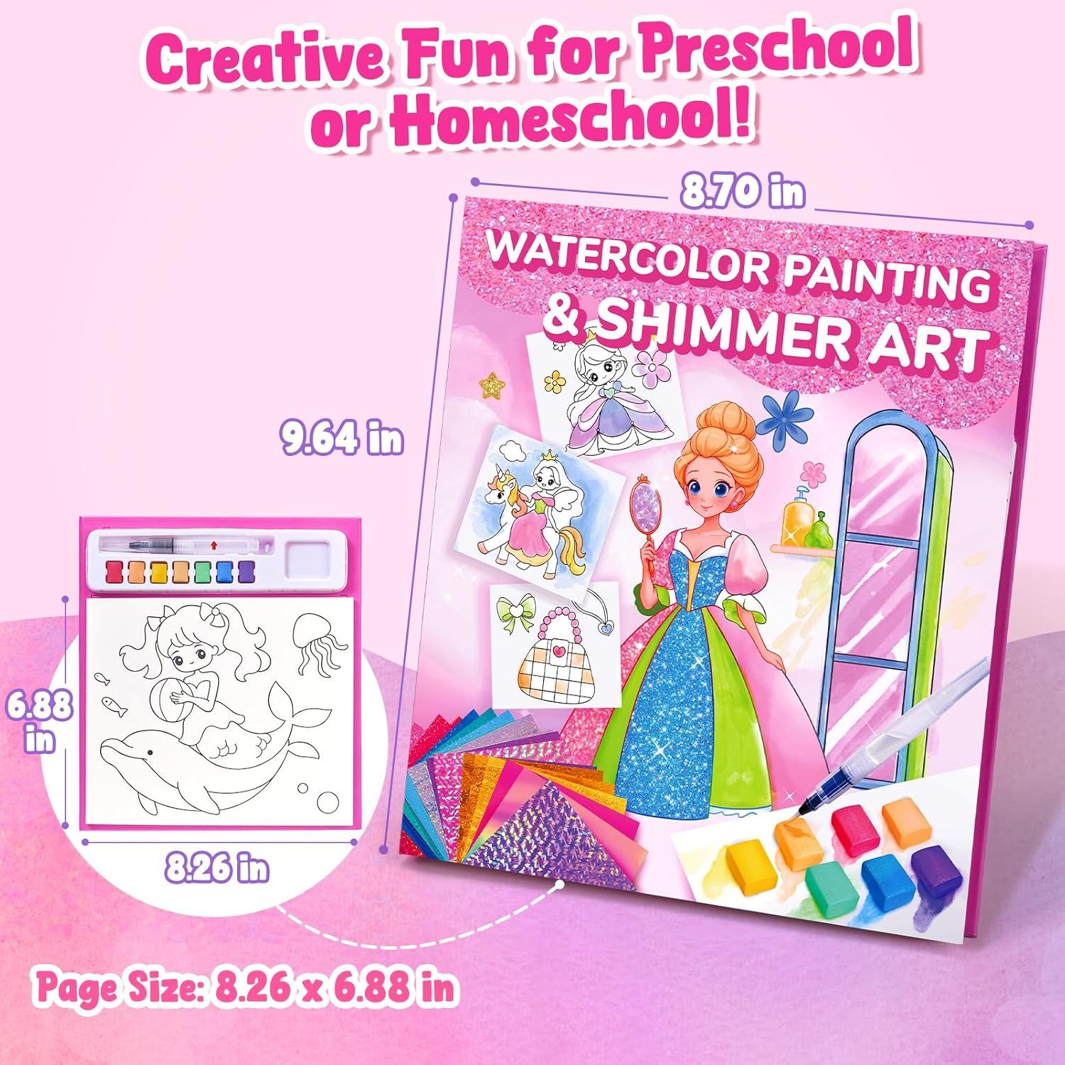 JoyCat Paint with Water Coloring Books, Art & Craft Activity, No Mess Art for Kids Ages 4-8, Craft Kits & Supplies, DIY Creative Activity, Gifts for Girls & Boys (Ocean Princess)(Princess & Magical Pony 1)