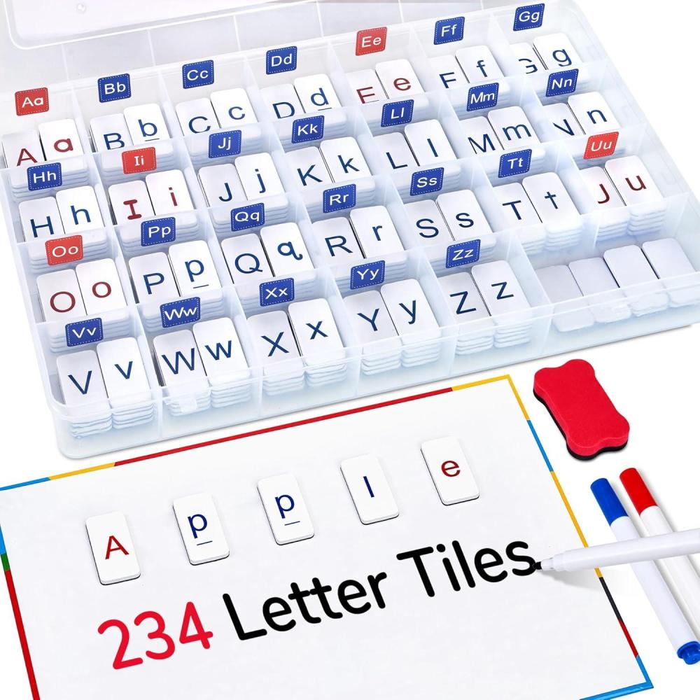 Classroom Magnetic Letter Tiles for Phonics and Spelling-JoyCat 234 Foam Alphabet Tiles Magnetic Letters with Double-Side Magnet Board and Compartment Storage Case(234)