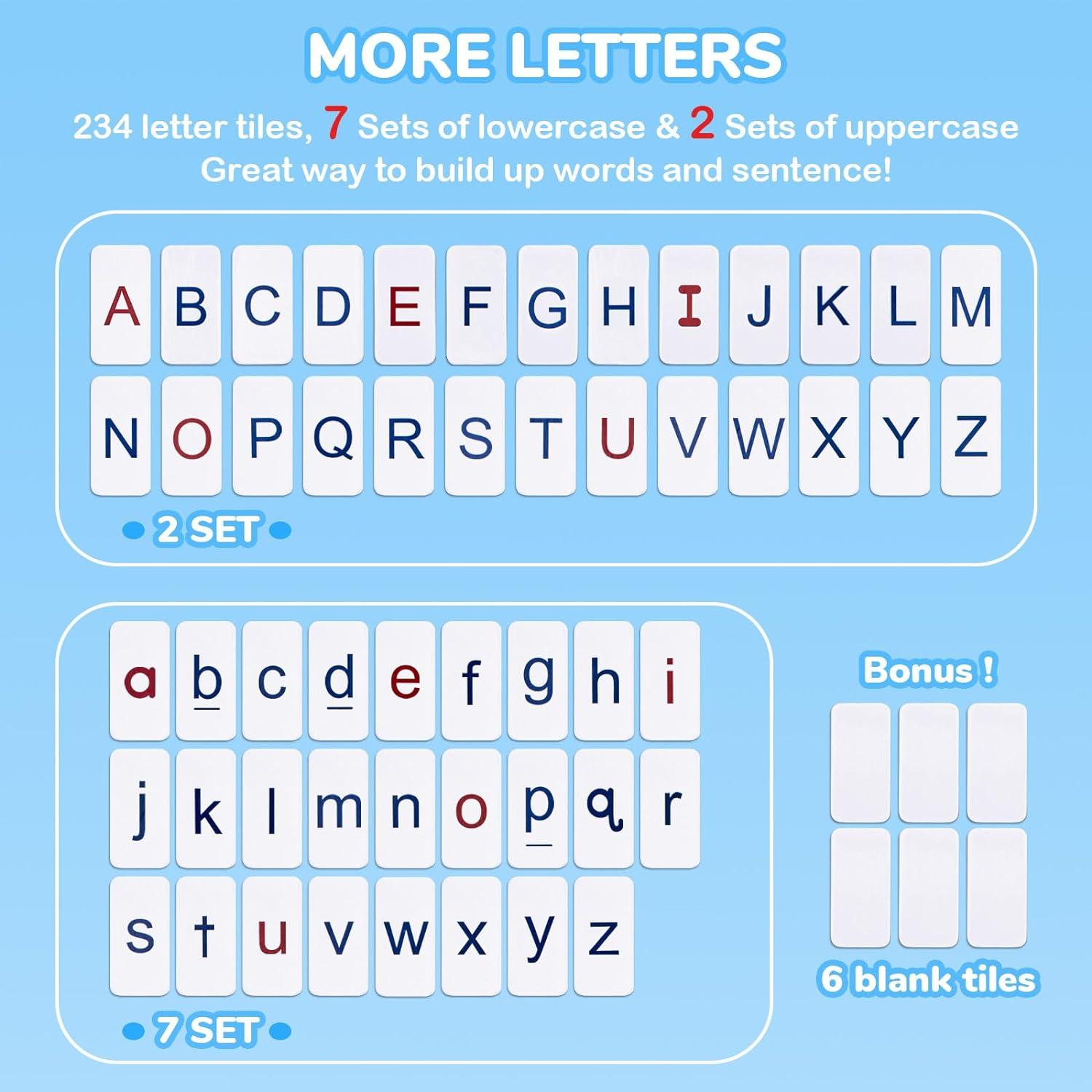 Classroom Magnetic Letter Tiles for Phonics and Spelling-JoyCat 234 Foam Alphabet Tiles Magnetic Letters with Double-Side Magnet Board and Compartment Storage Case(234)