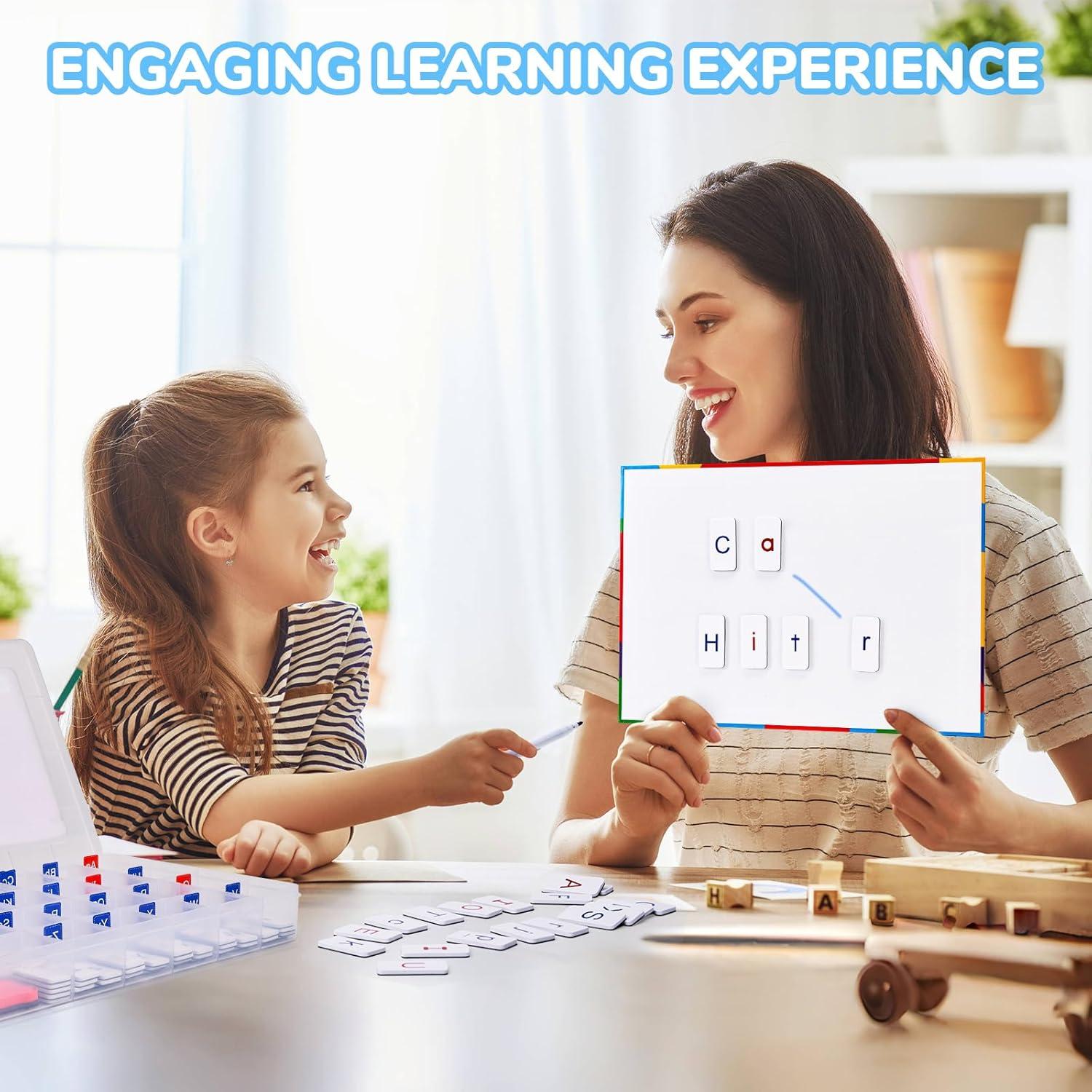 Classroom Magnetic Letter Tiles for Phonics and Spelling-JoyCat 234 Foam Alphabet Tiles Magnetic Letters with Double-Side Magnet Board and Compartment Storage Case(234)