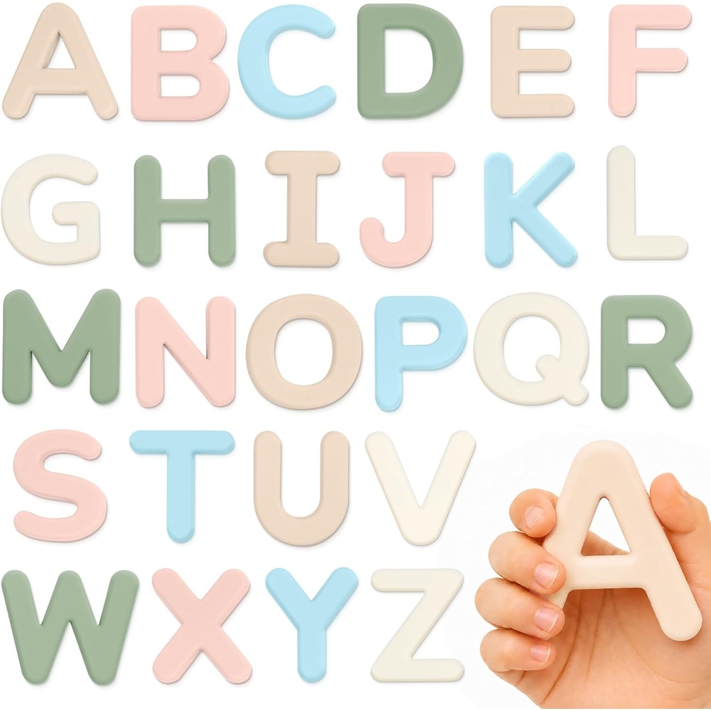 JoyCat Silicone Magnetic Alphabet Letters, 26 Uppercase ABC Fridge Magnets for Toddlers & Kids, Preschool Learning Refrigerator Toy Set, Birthday Gifts for Boys and Girls (Sunny Color)(Calm)