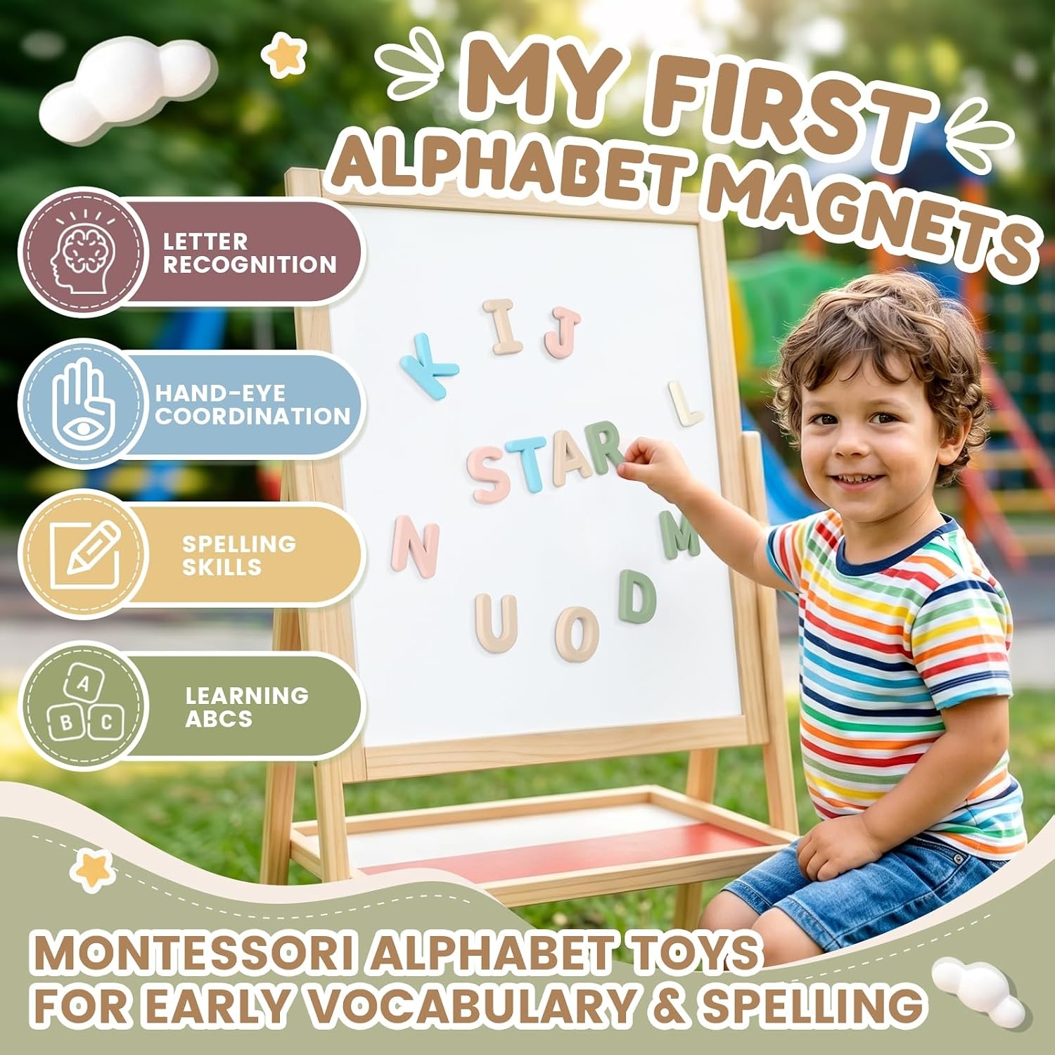 JoyCat Silicone Magnetic Alphabet Letters, 26 Uppercase ABC Fridge Magnets for Toddlers & Kids, Preschool Learning Refrigerator Toy Set, Birthday Gifts for Boys and Girls (Sunny Color)(Calm)