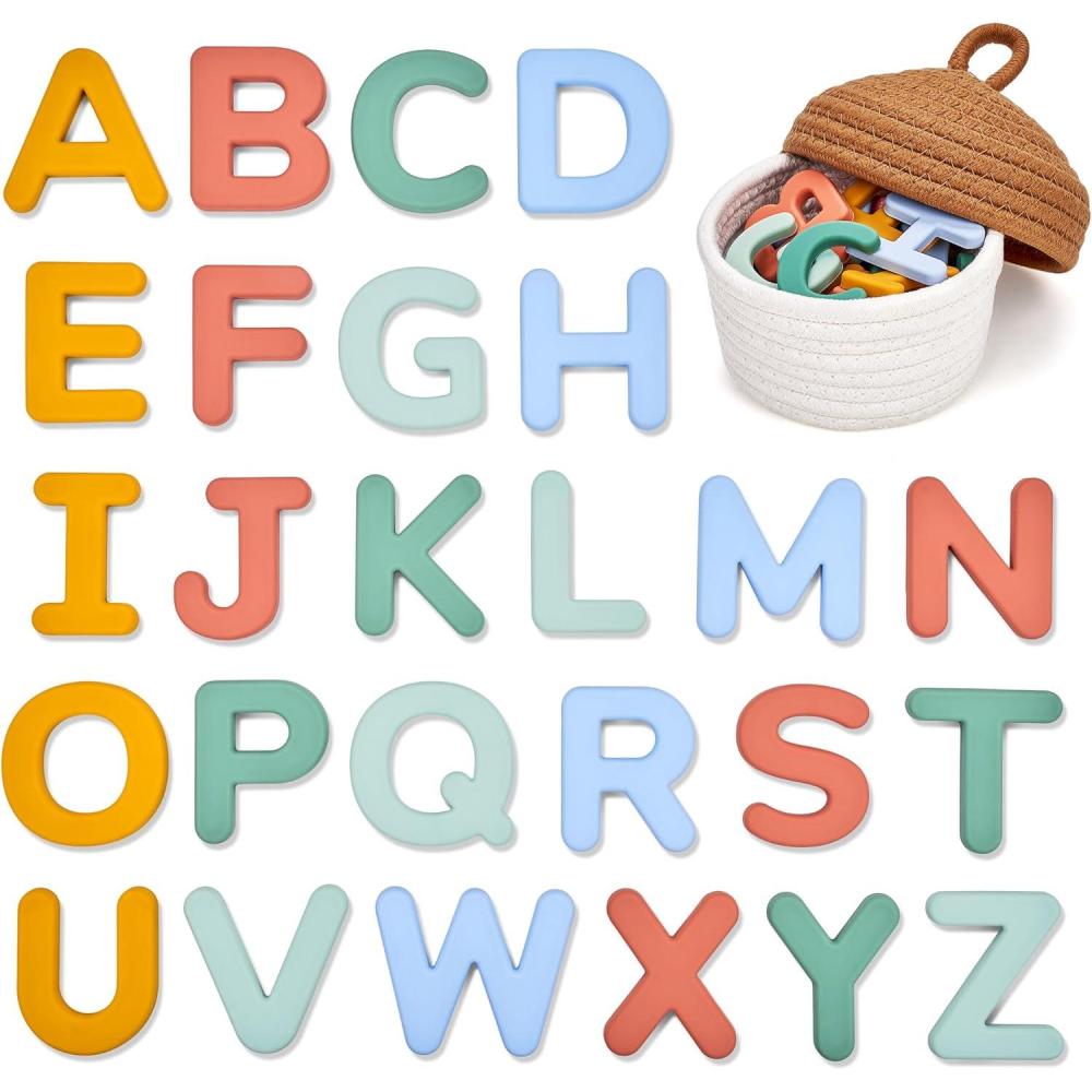 JoyCat Silicone Alphabet Magnetic Letters, 26 Uppercase ABC Fridge Magnets for Kids 3+, Preschool Learning Refrigerator Toy Set, Birthday Gifts for Boys & Girls (Subtle Color)(Subtle Color)