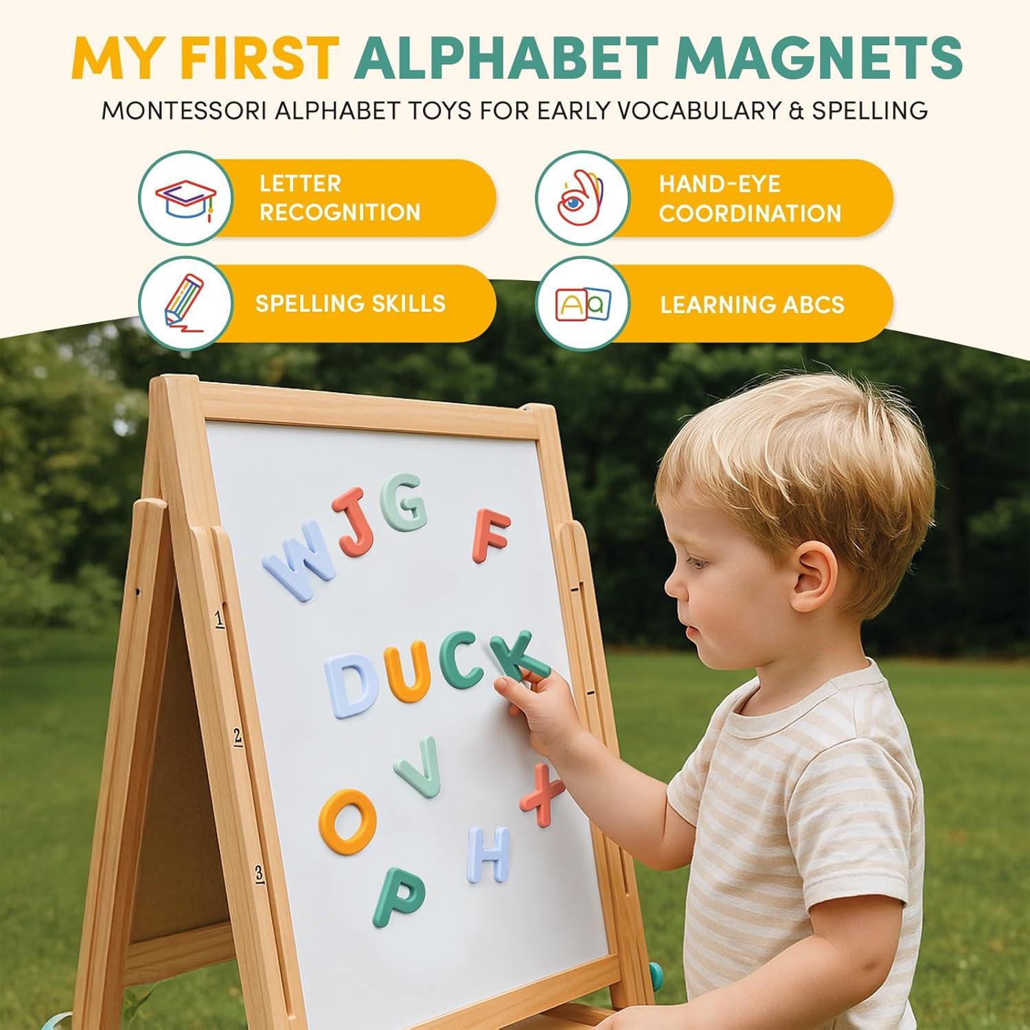 JoyCat Silicone Alphabet Magnetic Letters, 26 Uppercase ABC Fridge Magnets for Kids 3+, Preschool Learning Refrigerator Toy Set, Birthday Gifts for Boys & Girls (Subtle Color)(Subtle Color)
