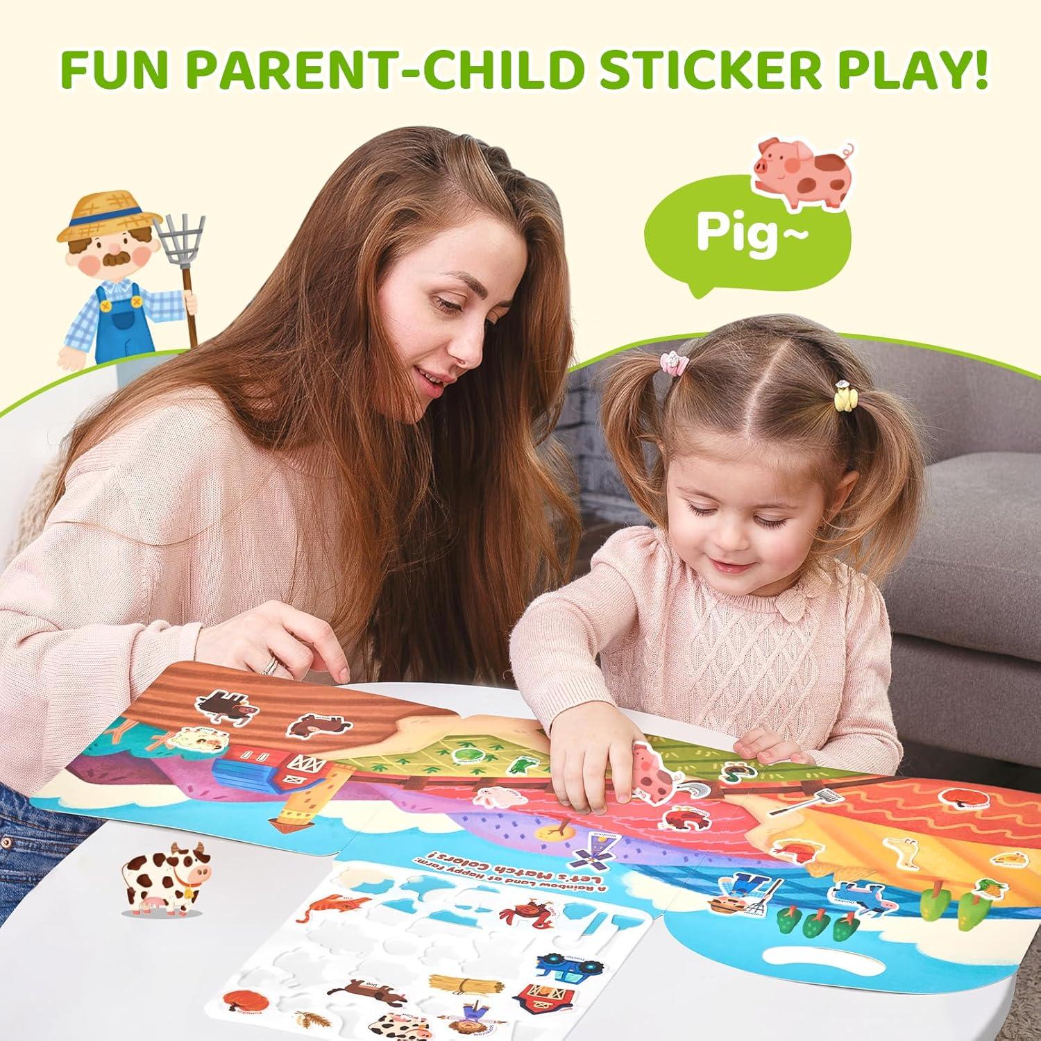JoyCat Reusable Sticker Book Set (3-Pack): Unicorn, Fairies, Mermaid – 90 Pcs Stickers for Toddlers, Kids Sticker Activity Book, Road Trip Travel Toys, Party Favors, Birthday Gifts for Baby Girls(Farm)