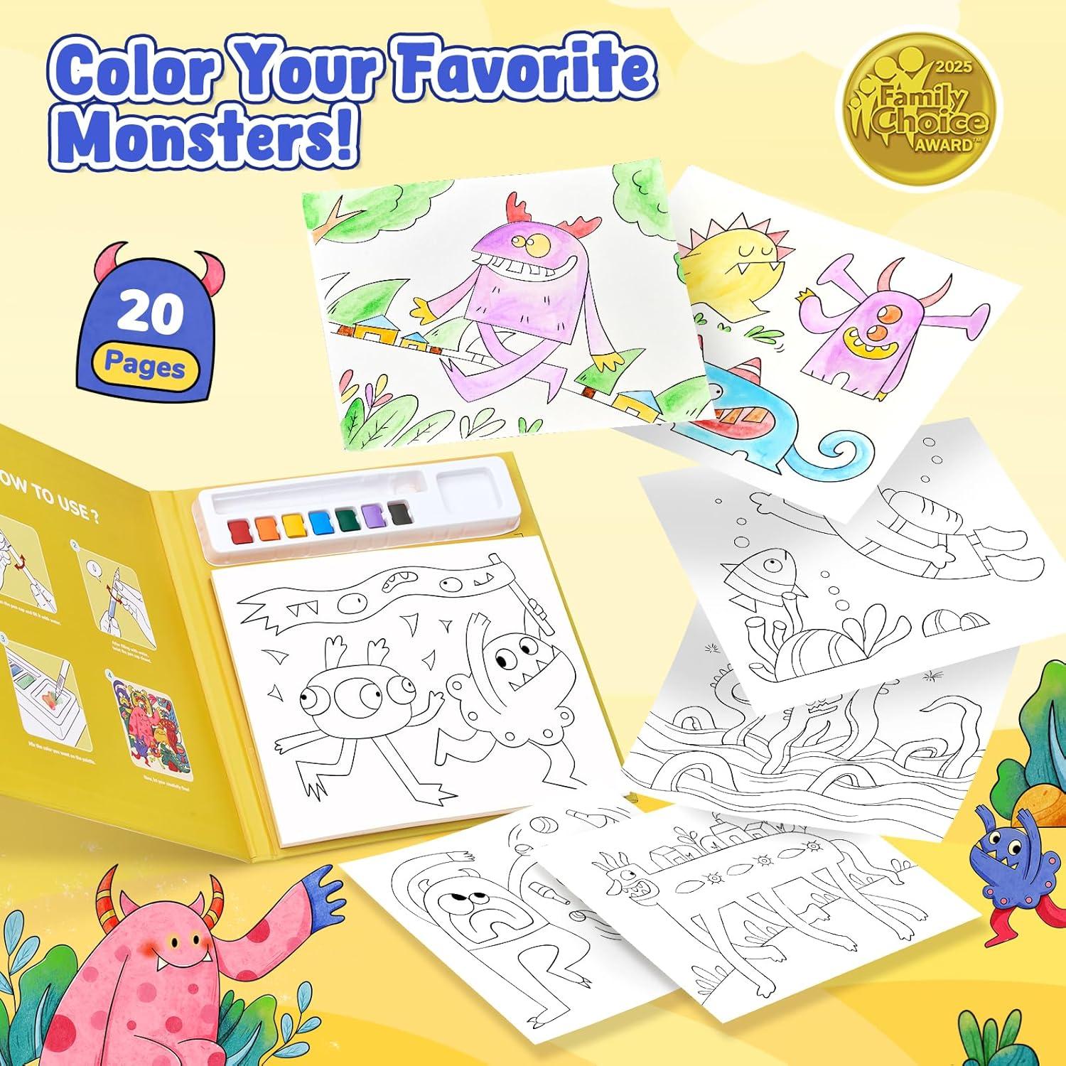 JoyCat Paint with Water Coloring Books for Toddlers, Watercolor Painting Sets for Kids Ages 3-5 4-8, Arts and Crafts Drawing Activities Toy Birthday Gift for Boys Girls (Comics)(Monsters)
