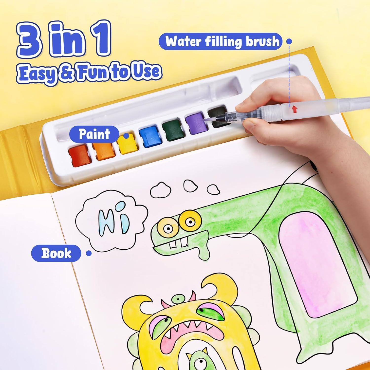 JoyCat Paint with Water Coloring Books for Toddlers, Watercolor Painting Sets for Kids Ages 3-5 4-8, Arts and Crafts Drawing Activities Toy Birthday Gift for Boys Girls (Comics)(Monsters)