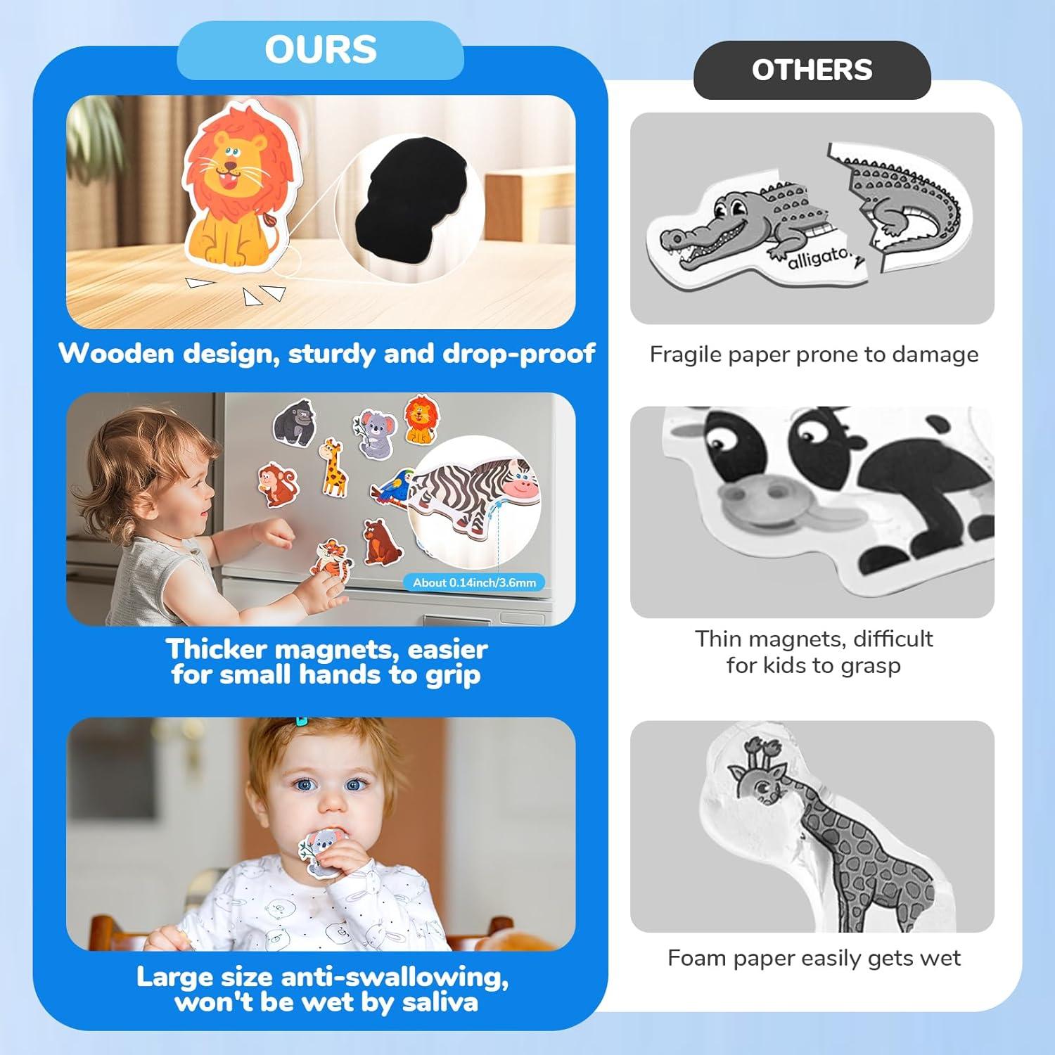 JoyCat Wooden Fridge Magnets for Toddlers – 10 Cute Zoo Animals – Full Back Magnetic Toddler Magnets, Large Refrigerator Baby Toys, Fun Educational Learning Gifts for Preschool Kids Ages 2+(Zoo)