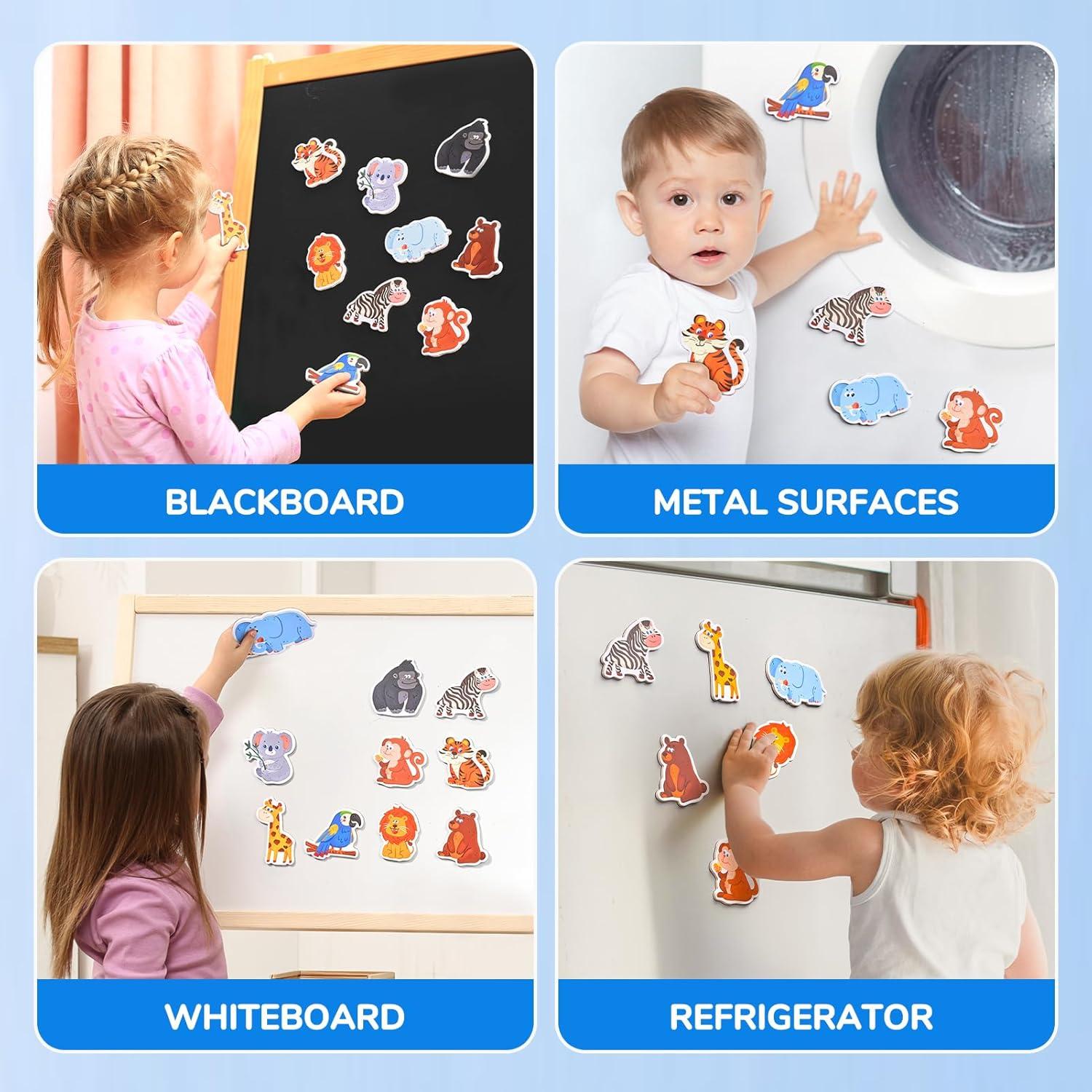 JoyCat Wooden Fridge Magnets for Toddlers – 10 Cute Zoo Animals – Full Back Magnetic Toddler Magnets, Large Refrigerator Baby Toys, Fun Educational Learning Gifts for Preschool Kids Ages 2+(Zoo)