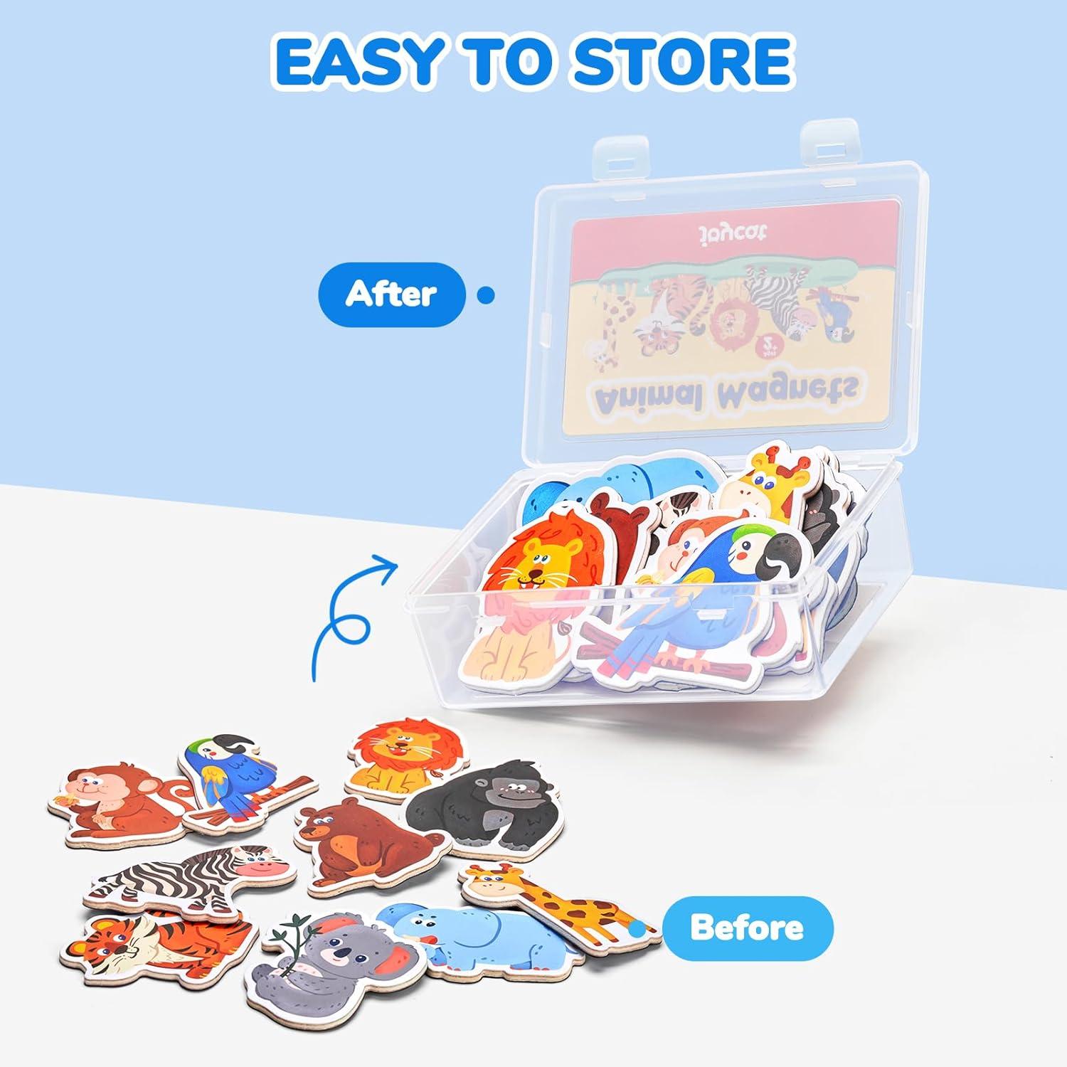 JoyCat Wooden Fridge Magnets for Toddlers – 10 Cute Zoo Animals – Full Back Magnetic Toddler Magnets, Large Refrigerator Baby Toys, Fun Educational Learning Gifts for Preschool Kids Ages 2+(Zoo)