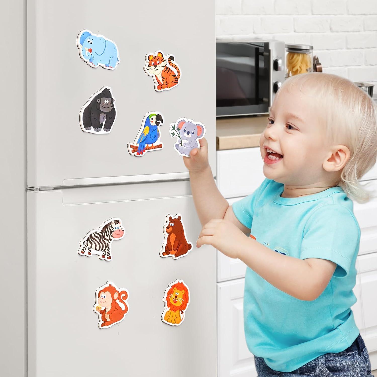 JoyCat Wooden Fridge Magnets for Toddlers – 10 Cute Zoo Animals – Full Back Magnetic Toddler Magnets, Large Refrigerator Baby Toys, Fun Educational Learning Gifts for Preschool Kids Ages 2+(Zoo)