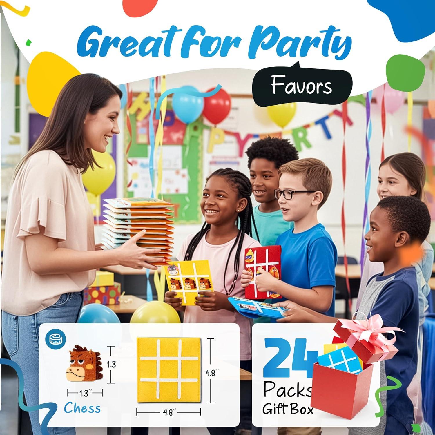 JoyCat 30 Pack Tic Tac Toe Party Favors for Kids, Felt Travel Board Games with Storage Pouch, Classroom Prizes, Goodie Bag Stuffers, Birthday Gifts for Students(Classic)(Farm)