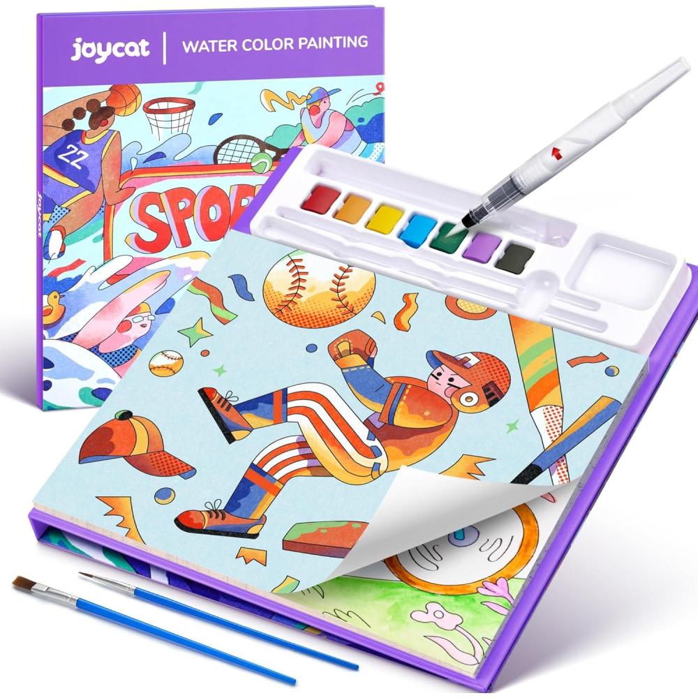 JoyCat Paint with Water Coloring Books for Toddlers, Watercolor Painting Sets for Kids Ages 3-5 4-8, Arts and Crafts Drawing Activities Toy Birthday Gift for Boys Girls (Comics)(Sports)