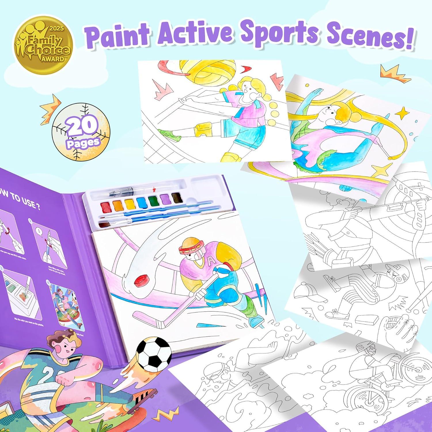 JoyCat Paint with Water Coloring Books for Toddlers, Watercolor Painting Sets for Kids Ages 3-5 4-8, Arts and Crafts Drawing Activities Toy Birthday Gift for Boys Girls (Comics)(Sports)