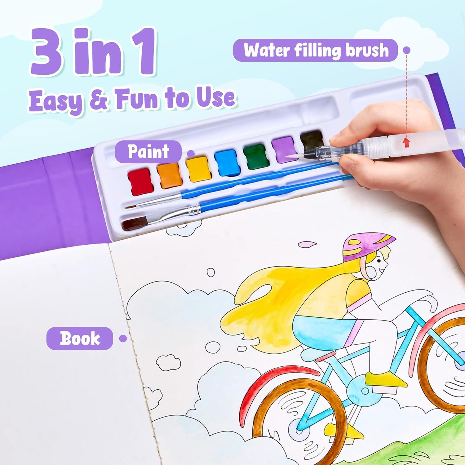 JoyCat Paint with Water Coloring Books for Toddlers, Watercolor Painting Sets for Kids Ages 3-5 4-8, Arts and Crafts Drawing Activities Toy Birthday Gift for Boys Girls (Comics)(Sports)